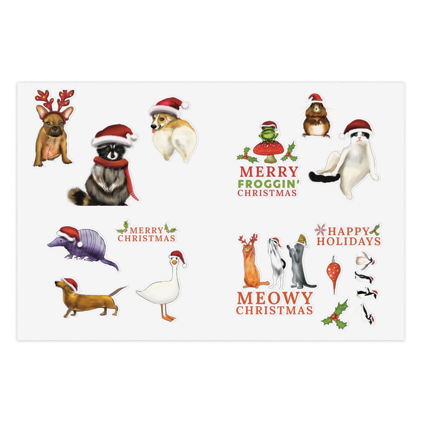 Christmas Animal Sticker Sheet, Christmas dog cute stickers, christmas cat sticker, cute holiday stickers, sticker sheet christmas