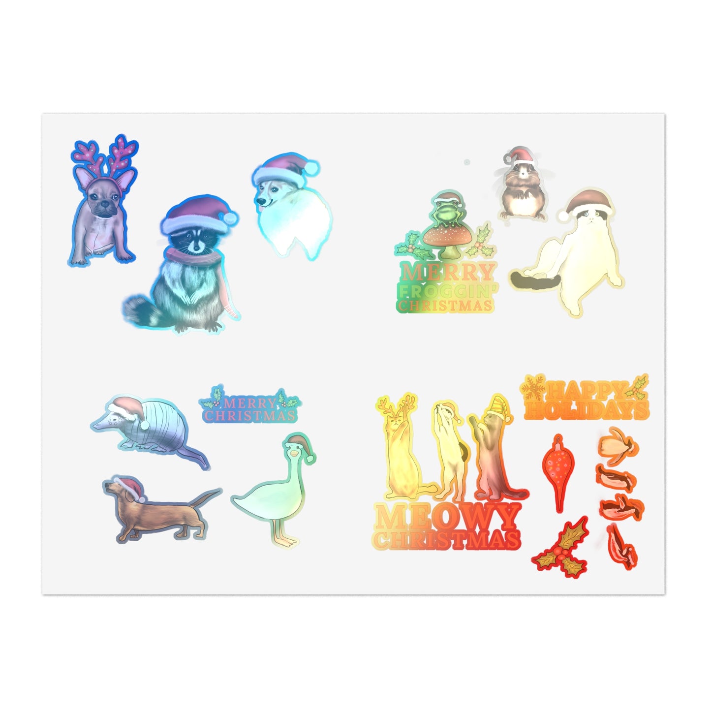 Christmas Animal Sticker Sheet, Christmas dog cute stickers, christmas cat sticker, cute holiday stickers, sticker sheet christmas