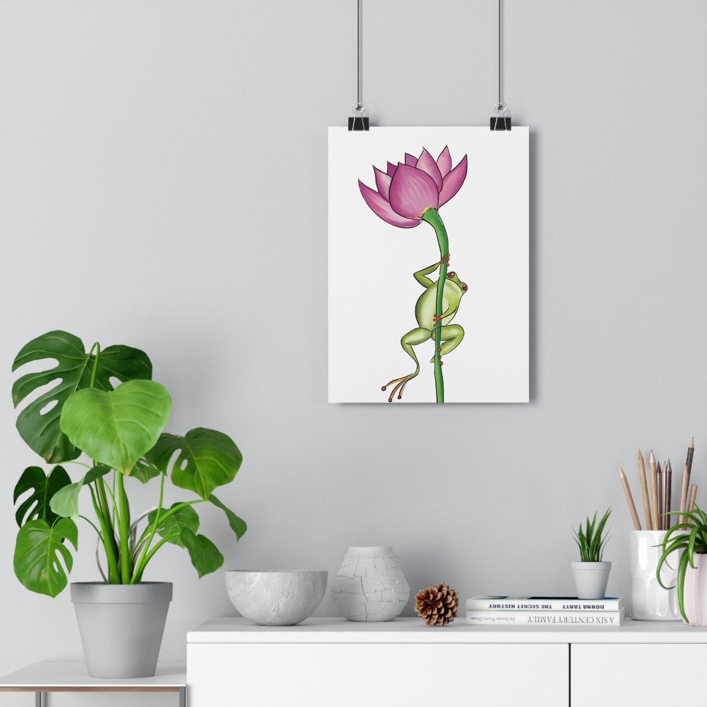 Frog Climbing a Flower Art Print