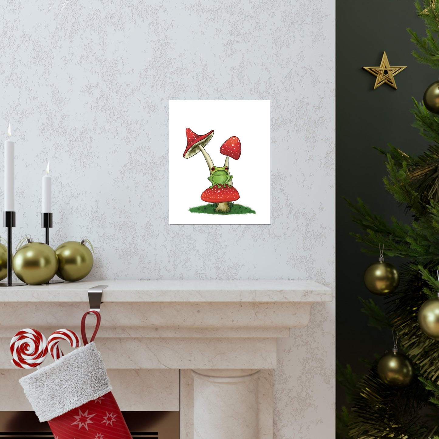 Frog on a Mushroom Art Print