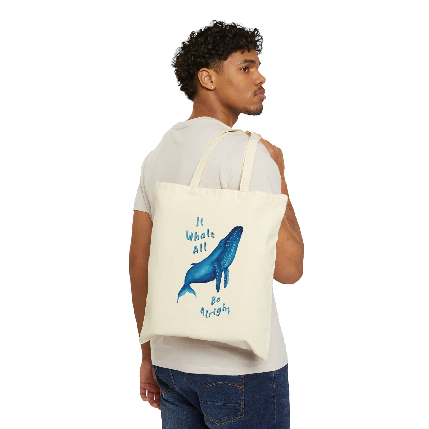 Cute Watercolor Whale Tote bag, Whale Pun, cute tote whale lover gift, cute watercolor tote bag, it whale all be alright, funny tote bag