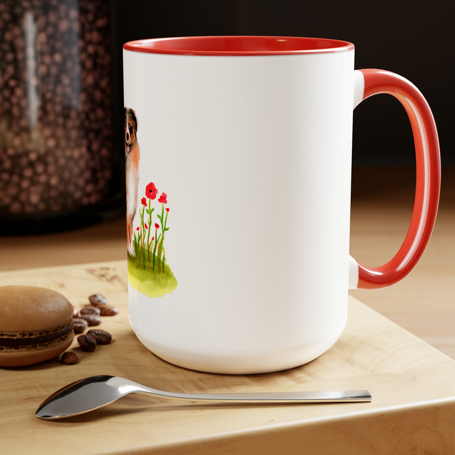 Cute Australian Shepherd in Peonies Mug, Australian Shepherd dog mom, cute pet mom idea, dog lover mom cute gift idea