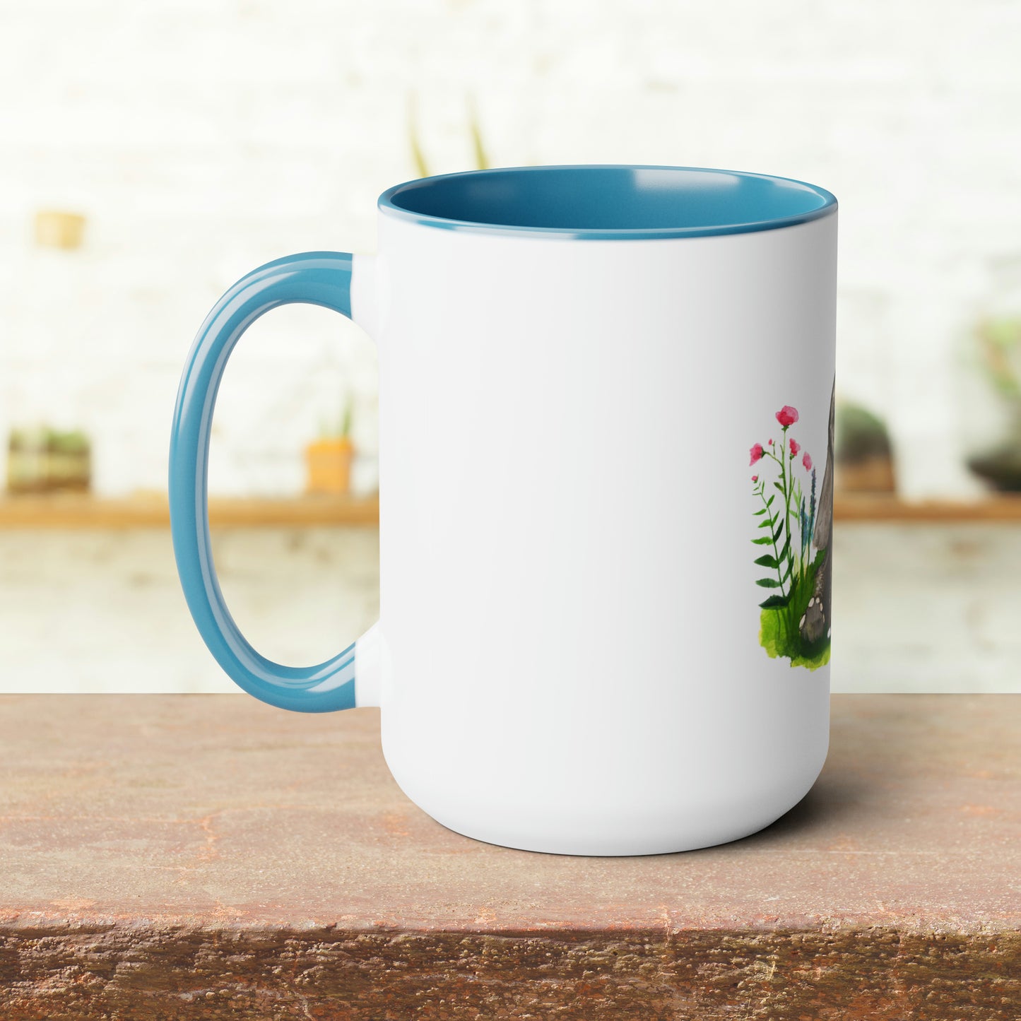 Cute Baby elephant mug, two toned cute baby elephant mug, Cute 15 oz accent handle mug, Large 15 oz Mug