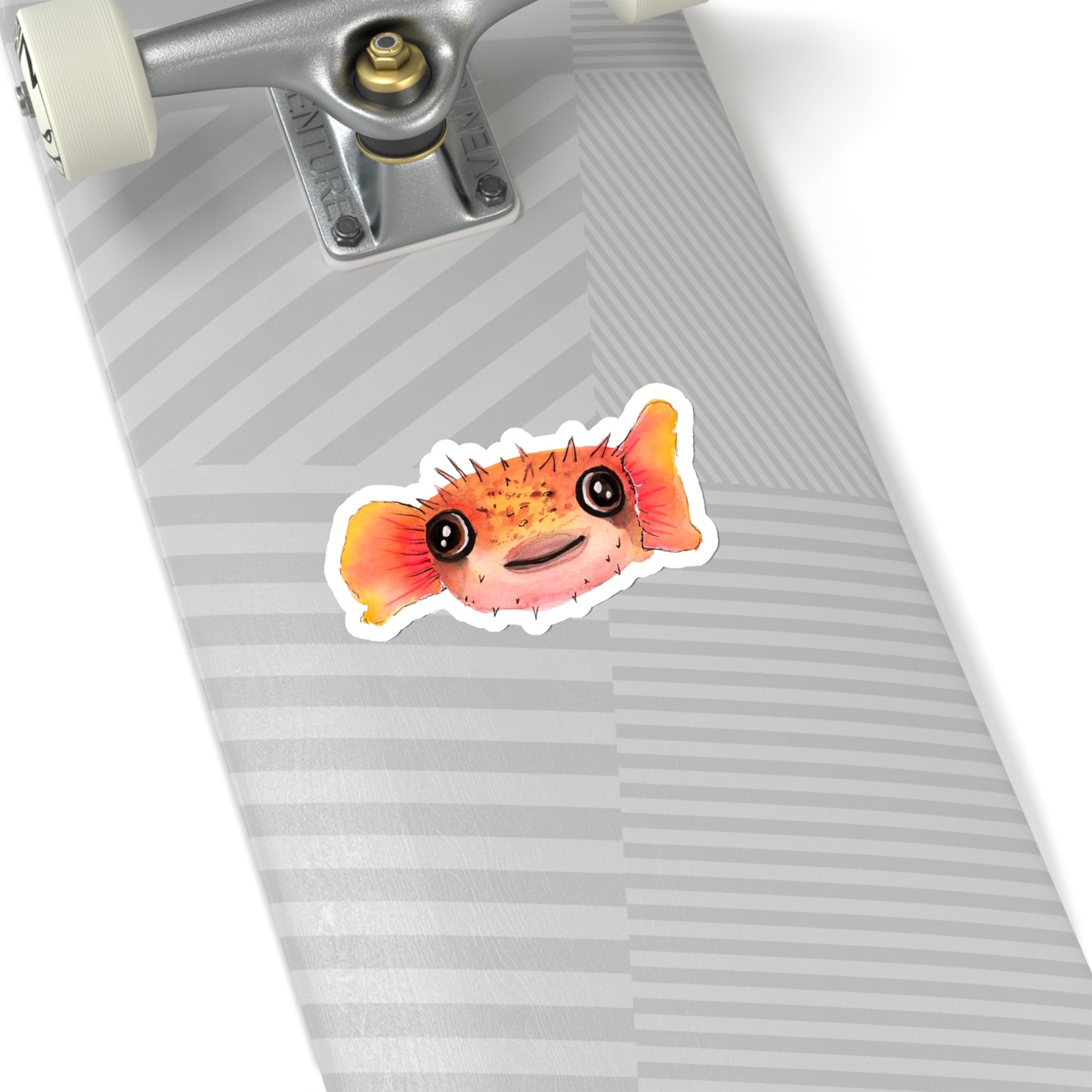 Cute baby watercolor Pufferfish sticker, funny blowfish cute sticker for back to school, kids arts and crafts