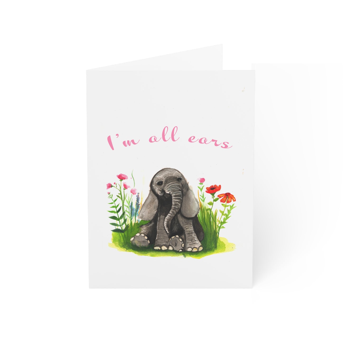 Cute baby elephant Greeting card, I'm all ears, Cute baby elephant funny cards for friends, cute cards