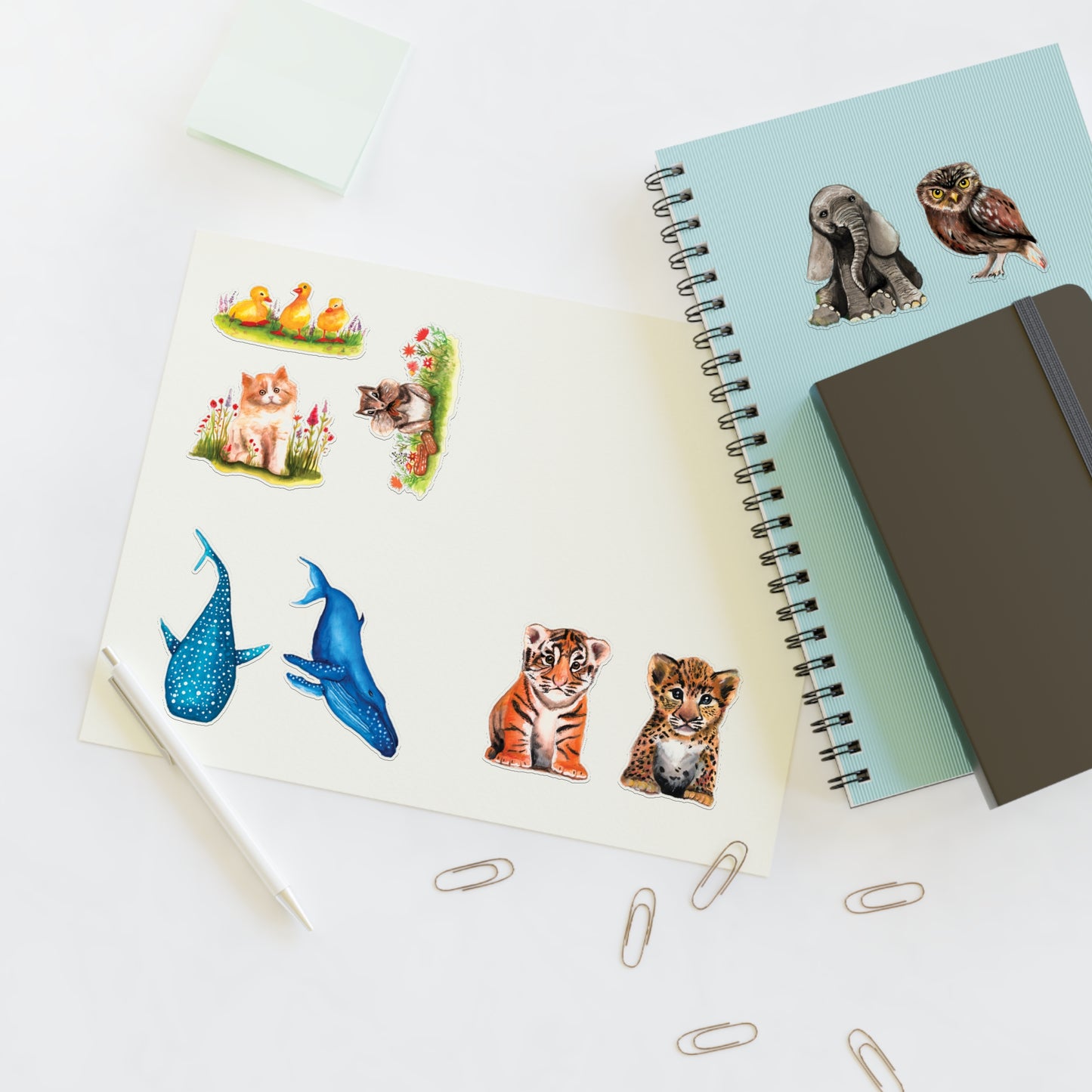 Cute Watercolor Baby Animal Stickers, Die Cut Cute Adorable Sticker sheet, Sticker bundle Sheet, stickers for kids