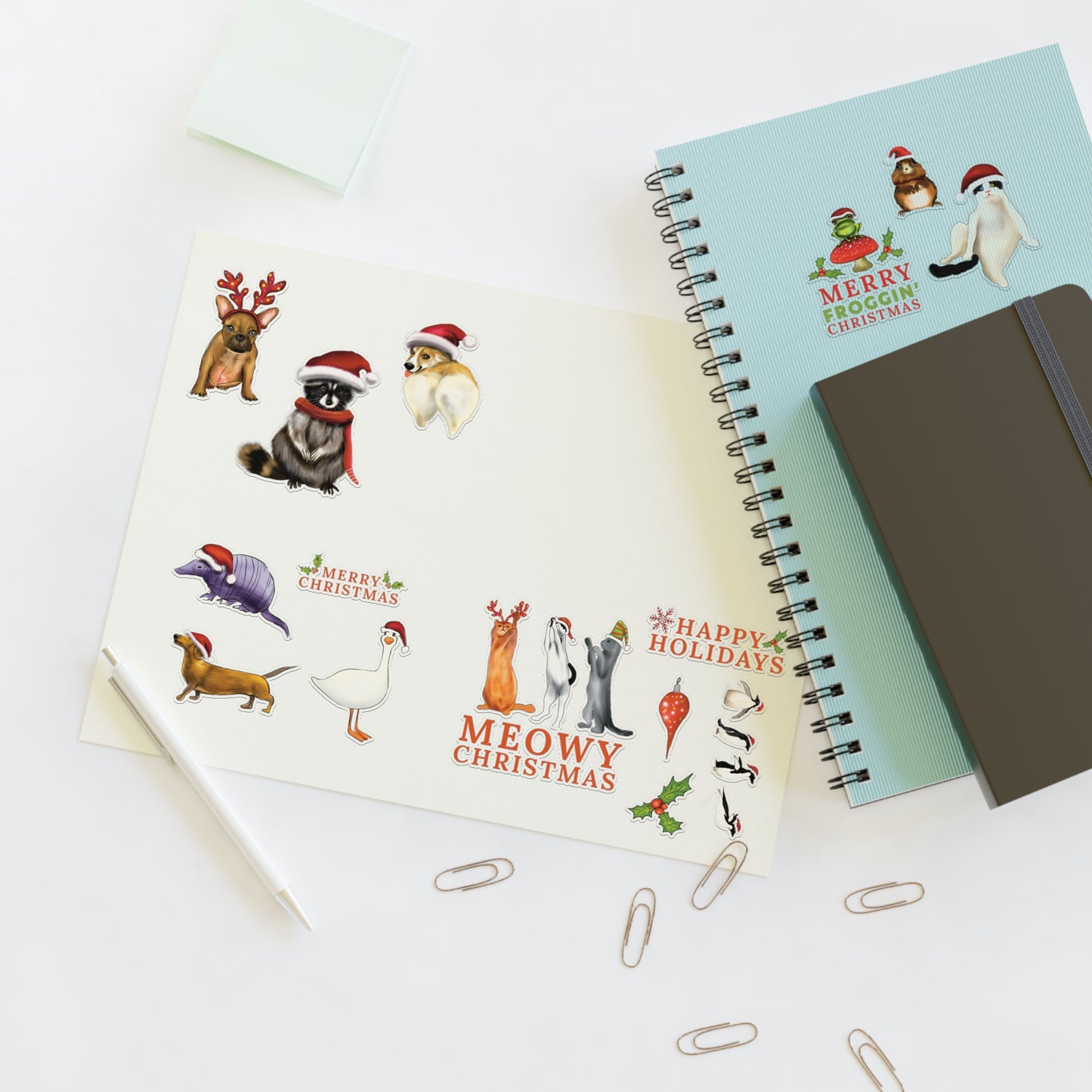 Christmas Animal Sticker Sheet, Christmas dog cute stickers, christmas cat sticker, cute holiday stickers, sticker sheet christmas