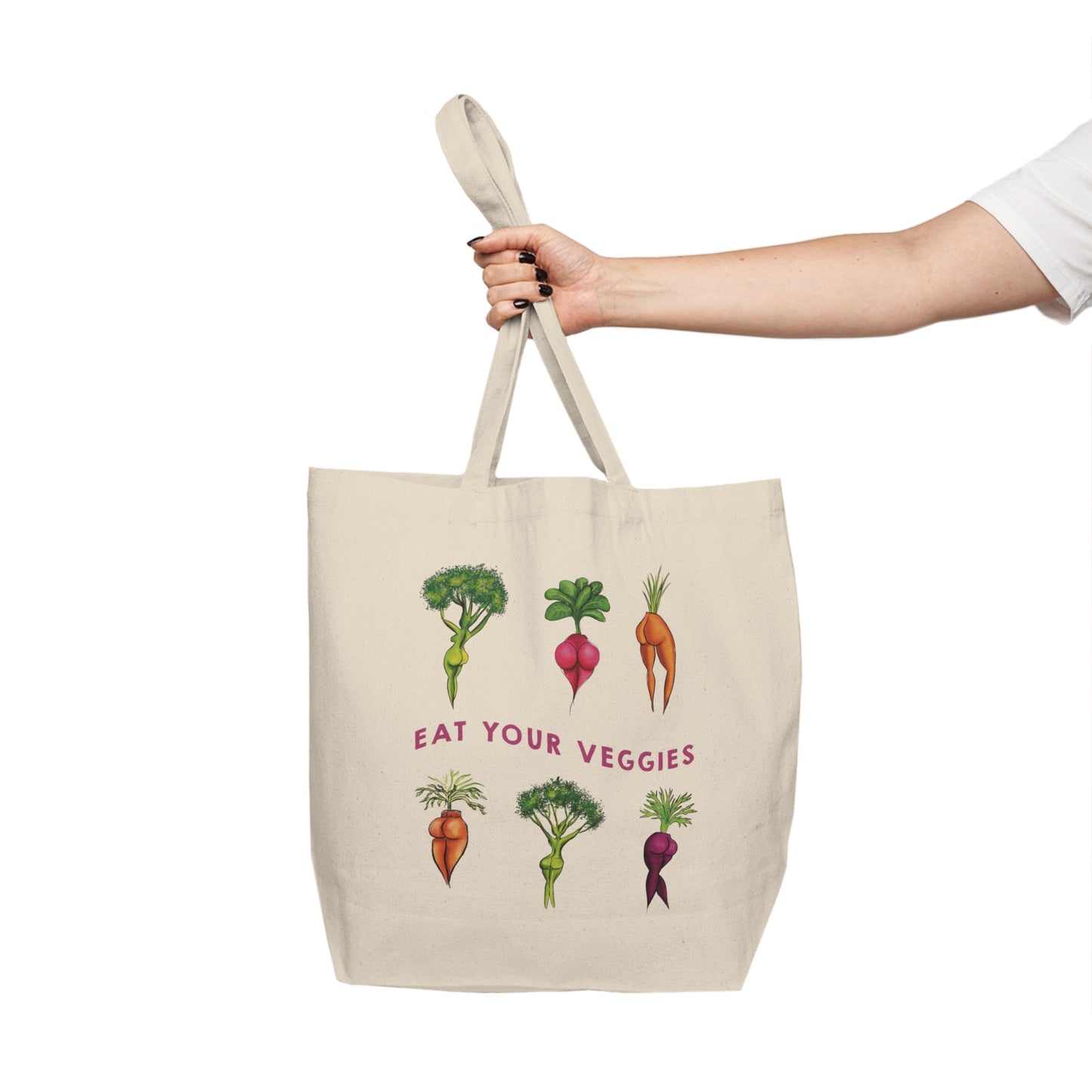 Cute Funny Reusable Cotton Canvas Shopping Tote bag, Sexy Veggies, Cartoon anime sexy carrots, funny illustration bag