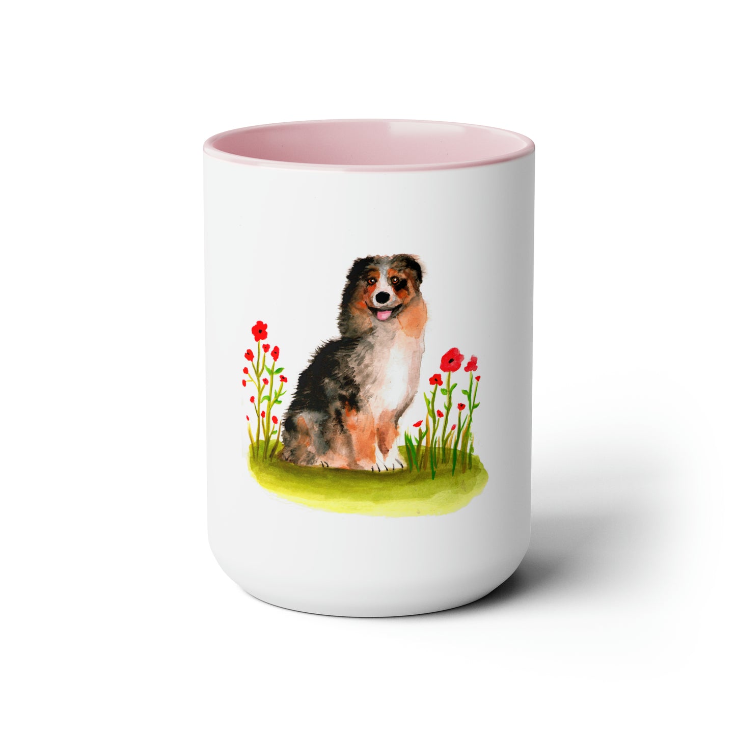 Cute Australian Shepherd in Peonies Mug, Australian Shepherd dog mom, cute pet mom idea, dog lover mom cute gift idea