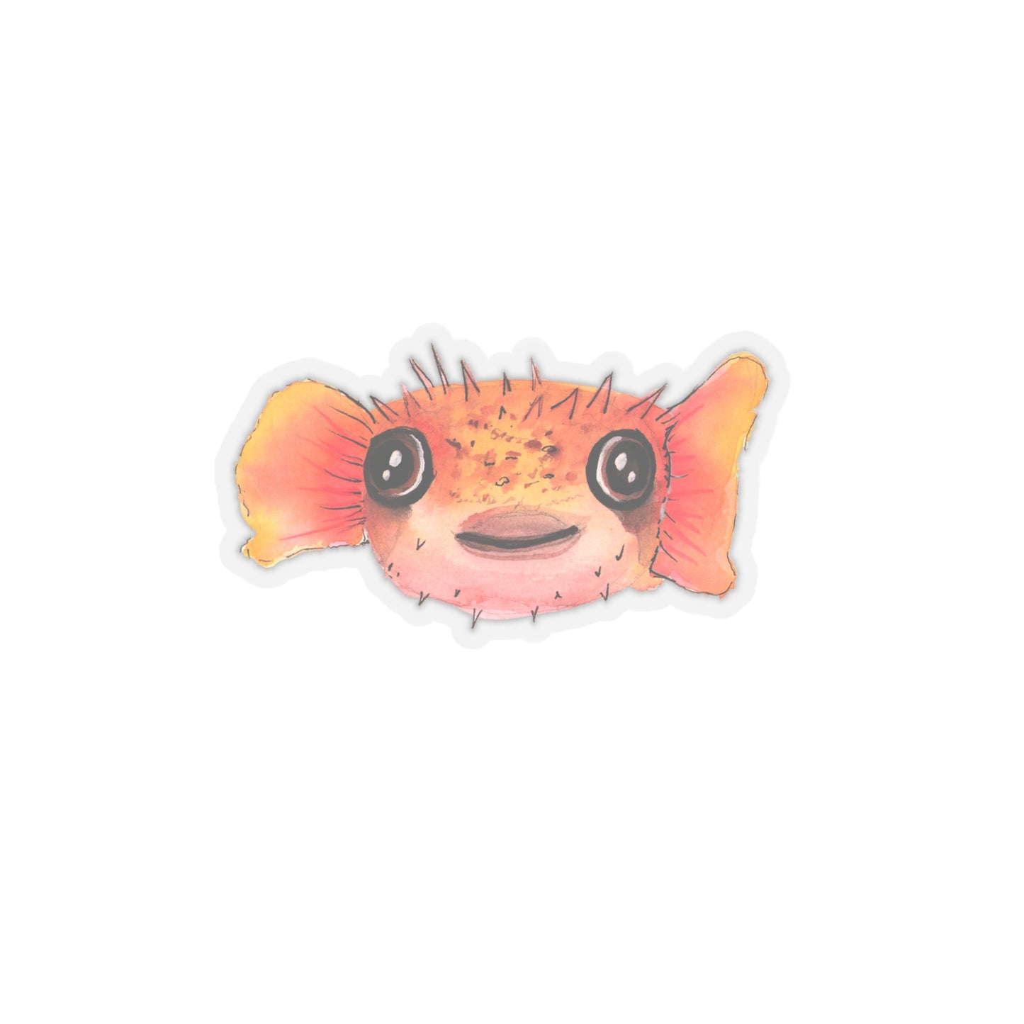 Cute baby watercolor Pufferfish sticker, funny blowfish cute sticker for back to school, kids arts and crafts