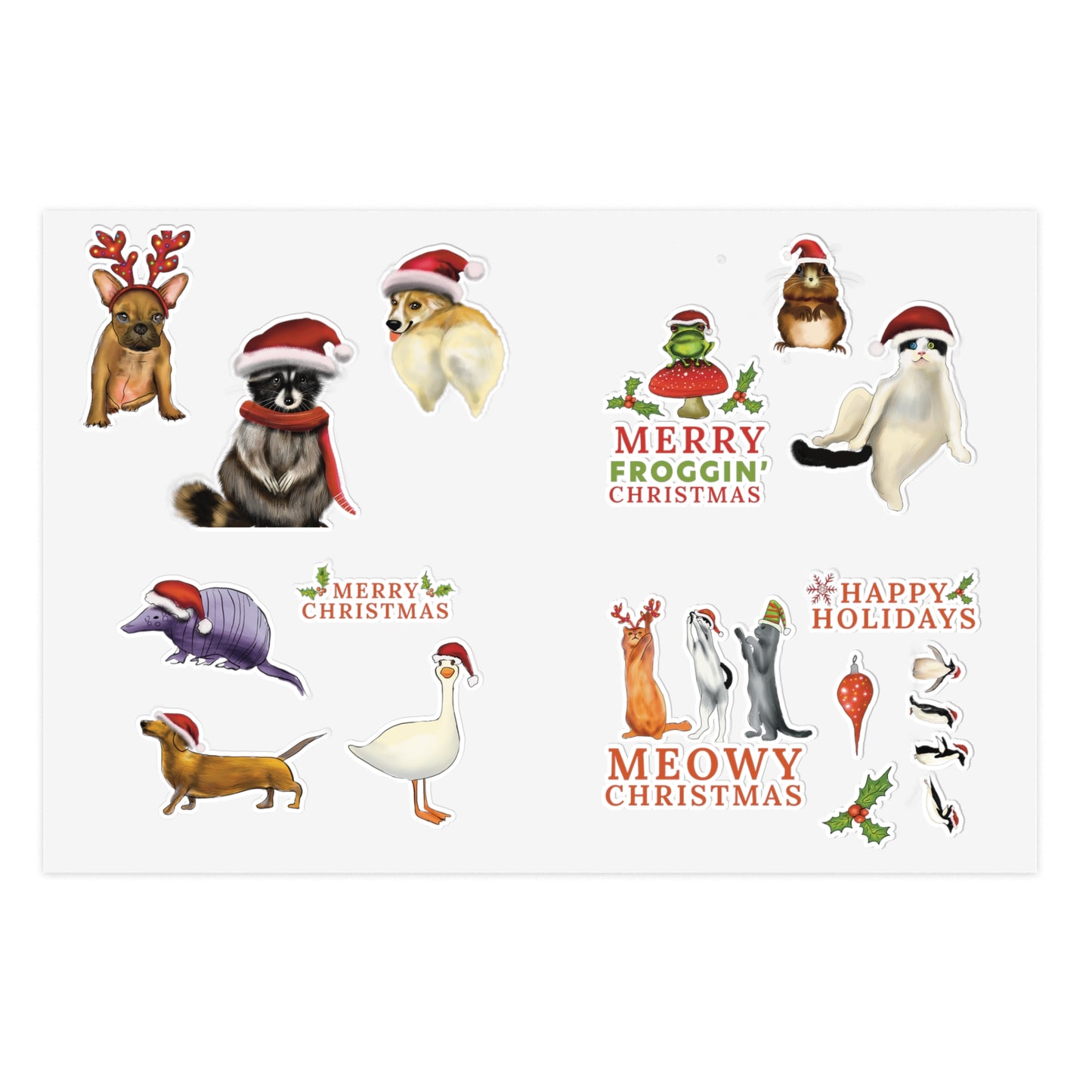Christmas Animal Sticker Sheet, Christmas dog cute stickers, christmas cat sticker, cute holiday stickers, sticker sheet christmas
