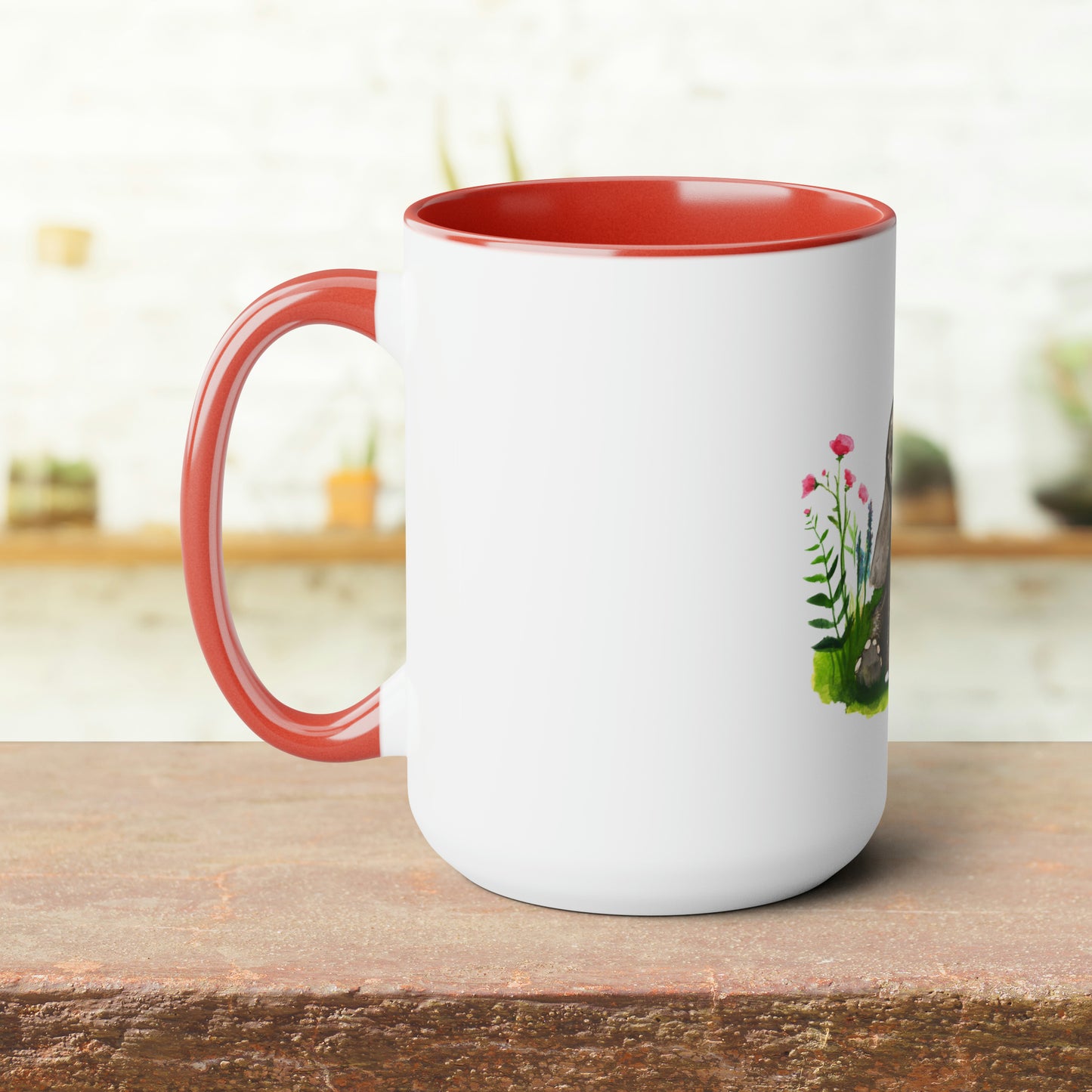 Cute Baby elephant mug, two toned cute baby elephant mug, Cute 15 oz accent handle mug, Large 15 oz Mug