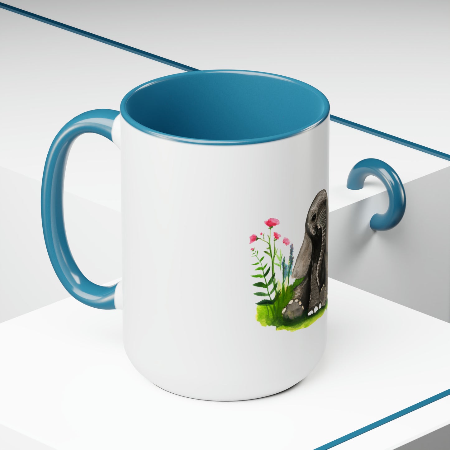 Cute Baby elephant mug, two toned cute baby elephant mug, Cute 15 oz accent handle mug, Large 15 oz Mug