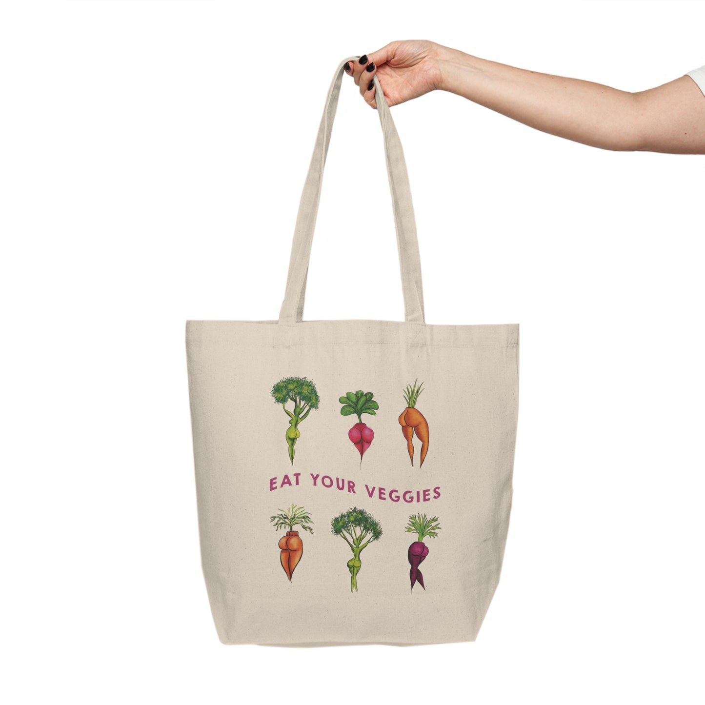 Cute Funny Reusable Cotton Canvas Shopping Tote bag, Sexy Veggies, Cartoon anime sexy carrots, funny illustration bag