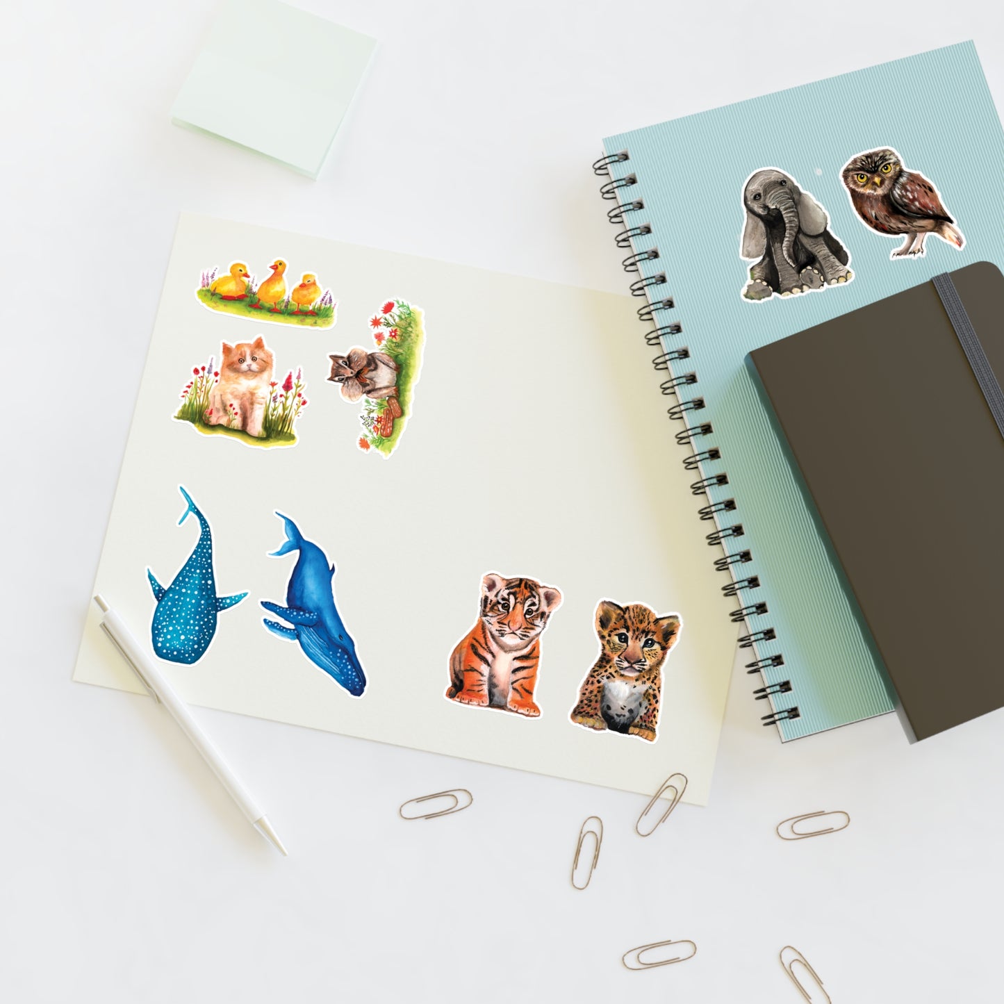 Cute Watercolor Baby Animal Stickers, Die Cut Cute Adorable Sticker sheet, Sticker bundle Sheet, stickers for kids