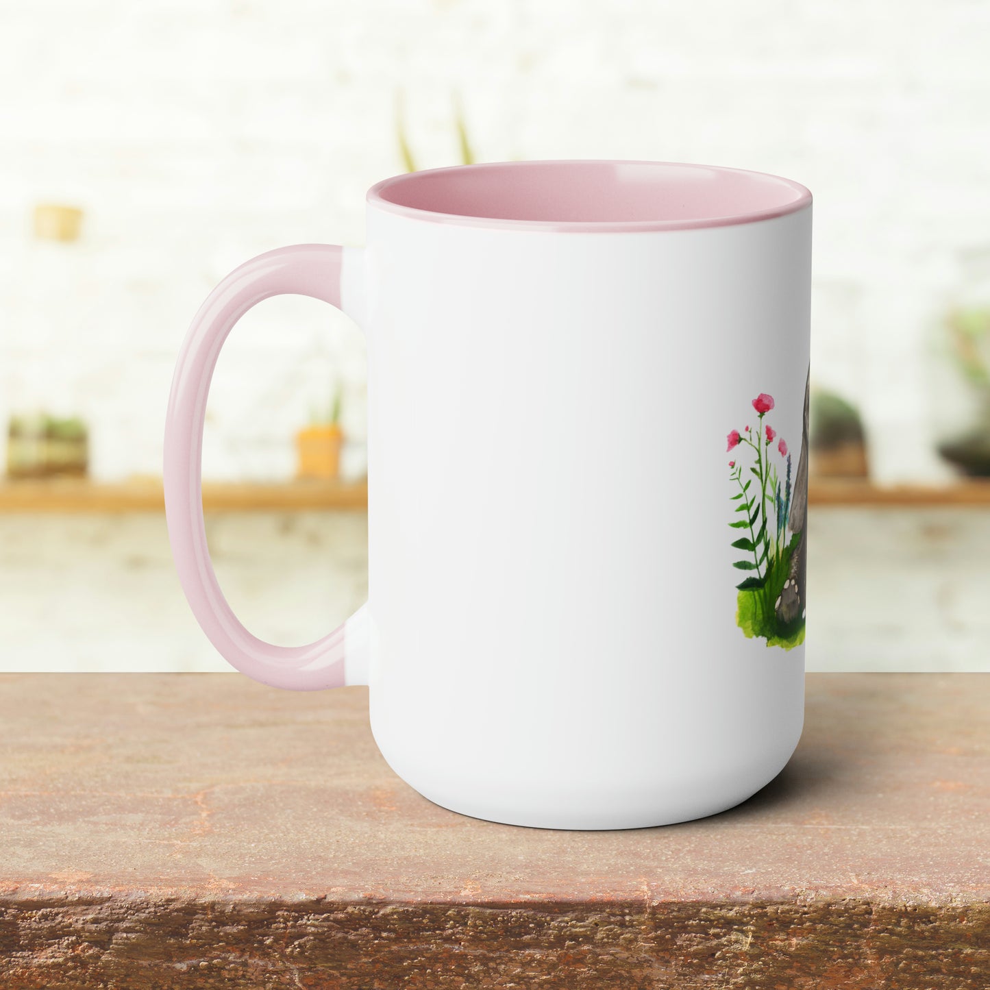 Cute Baby elephant mug, two toned cute baby elephant mug, Cute 15 oz accent handle mug, Large 15 oz Mug
