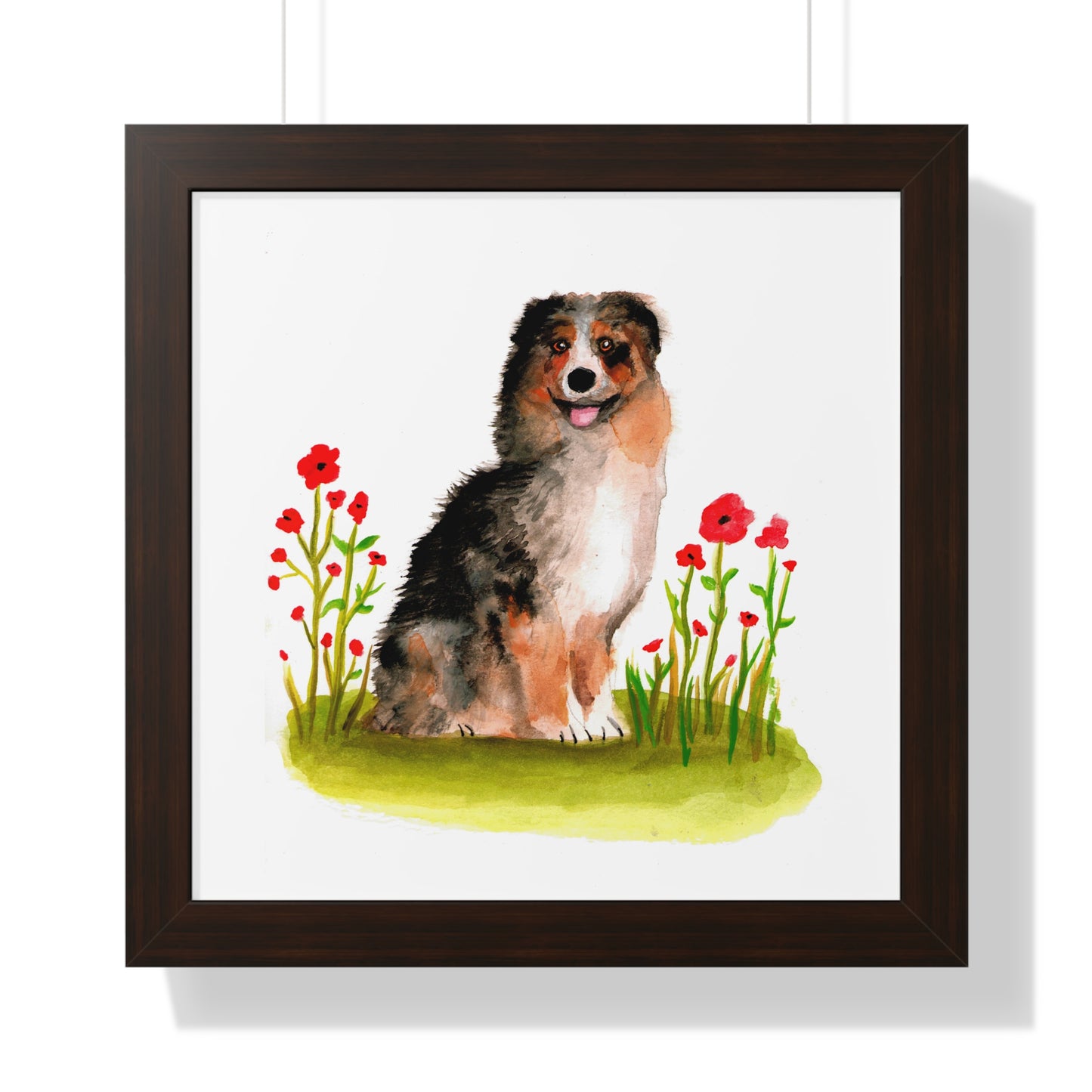 Watercolor Australian Shepherd Art Print, Cute Watercolor Art poster, Framed Art Poster