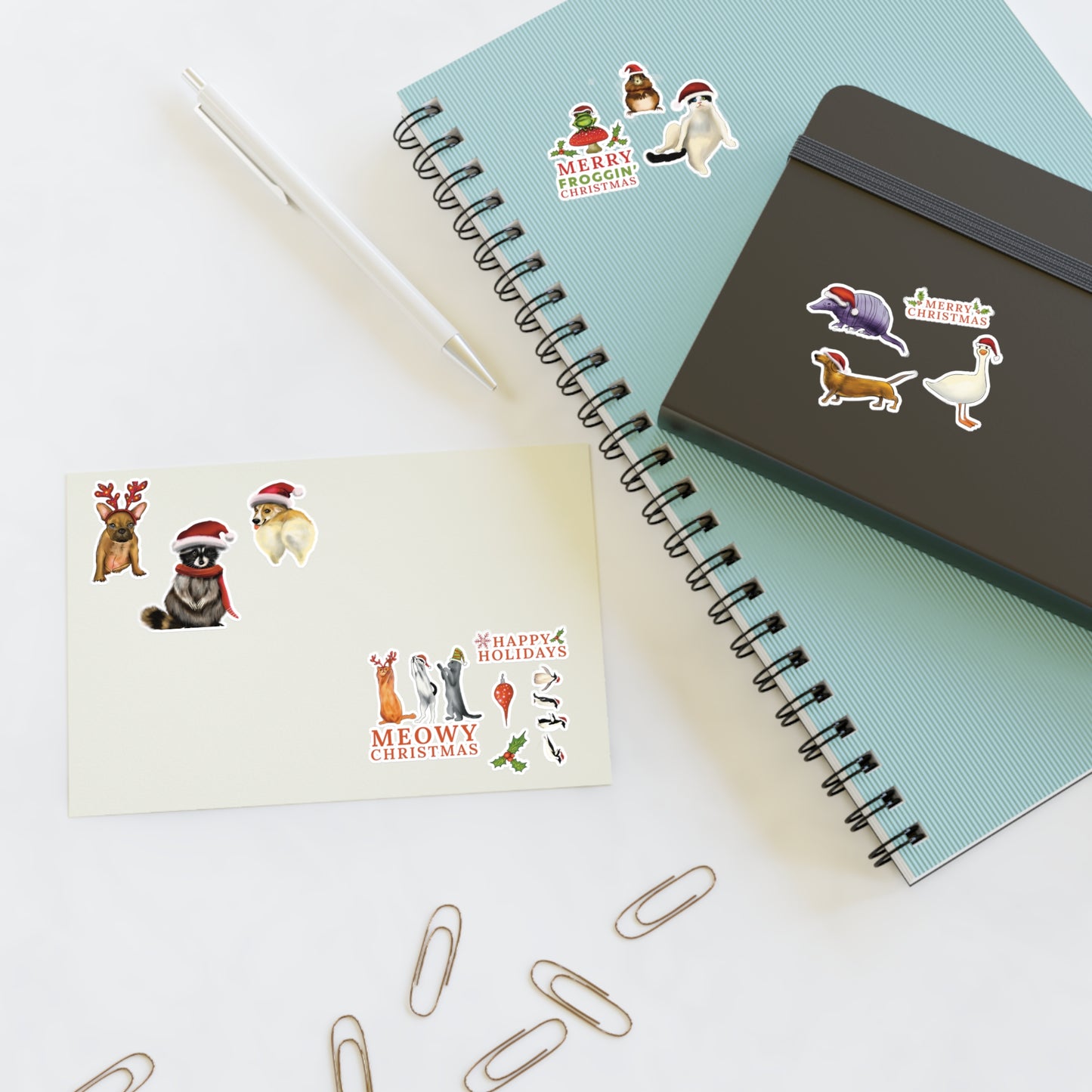 Christmas Animal Sticker Sheet, Christmas dog cute stickers, christmas cat sticker, cute holiday stickers, sticker sheet christmas
