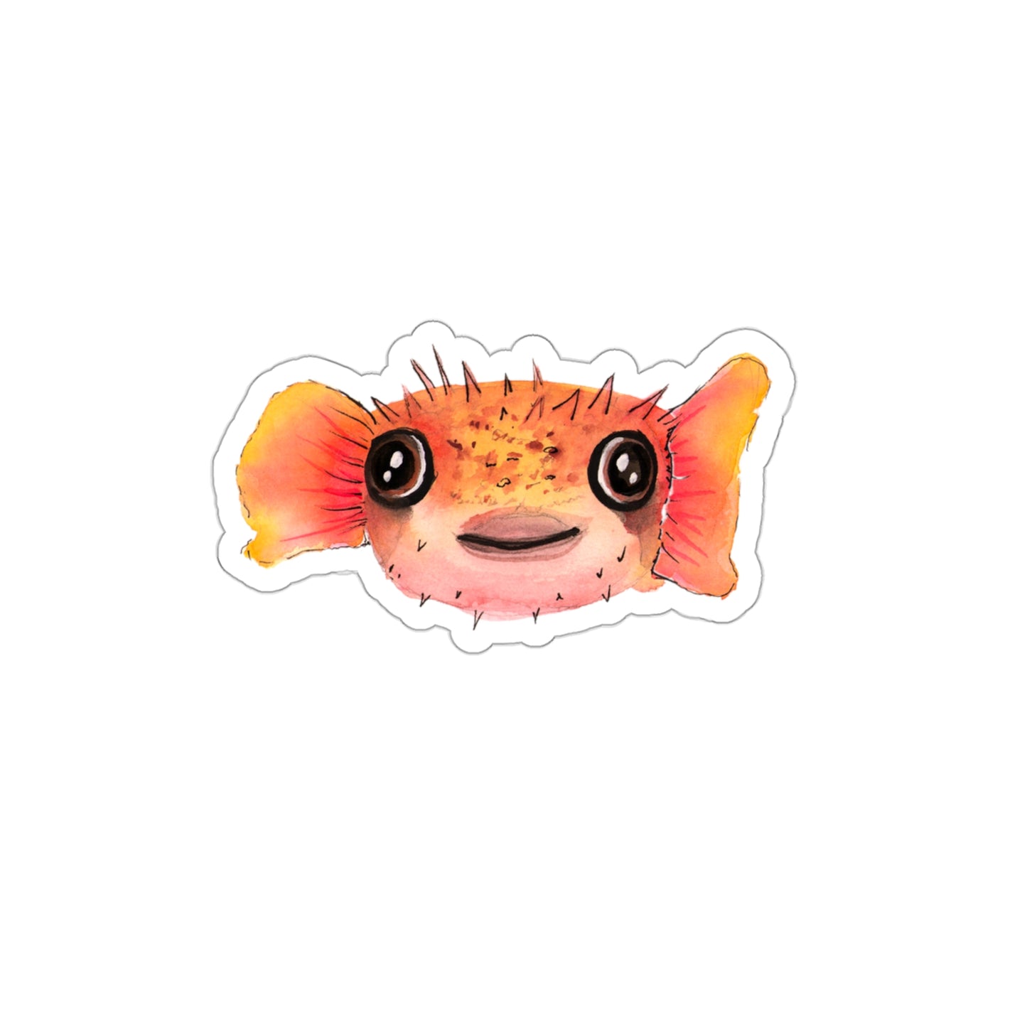 Cute baby watercolor Pufferfish sticker, funny blowfish cute sticker for back to school, kids arts and crafts