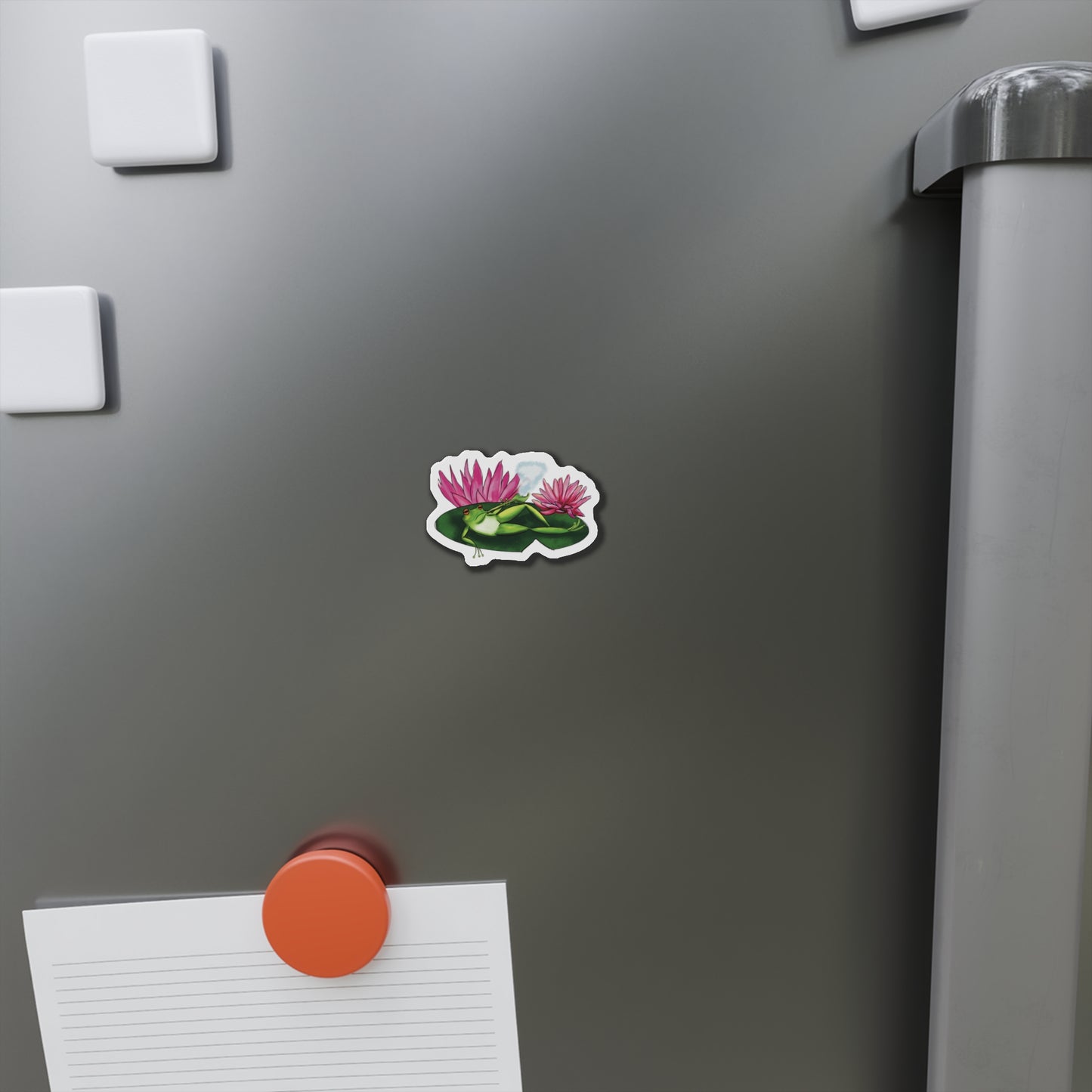 Frog Smoking Pipe Relaxing on Lily Pad Magnet Fridge