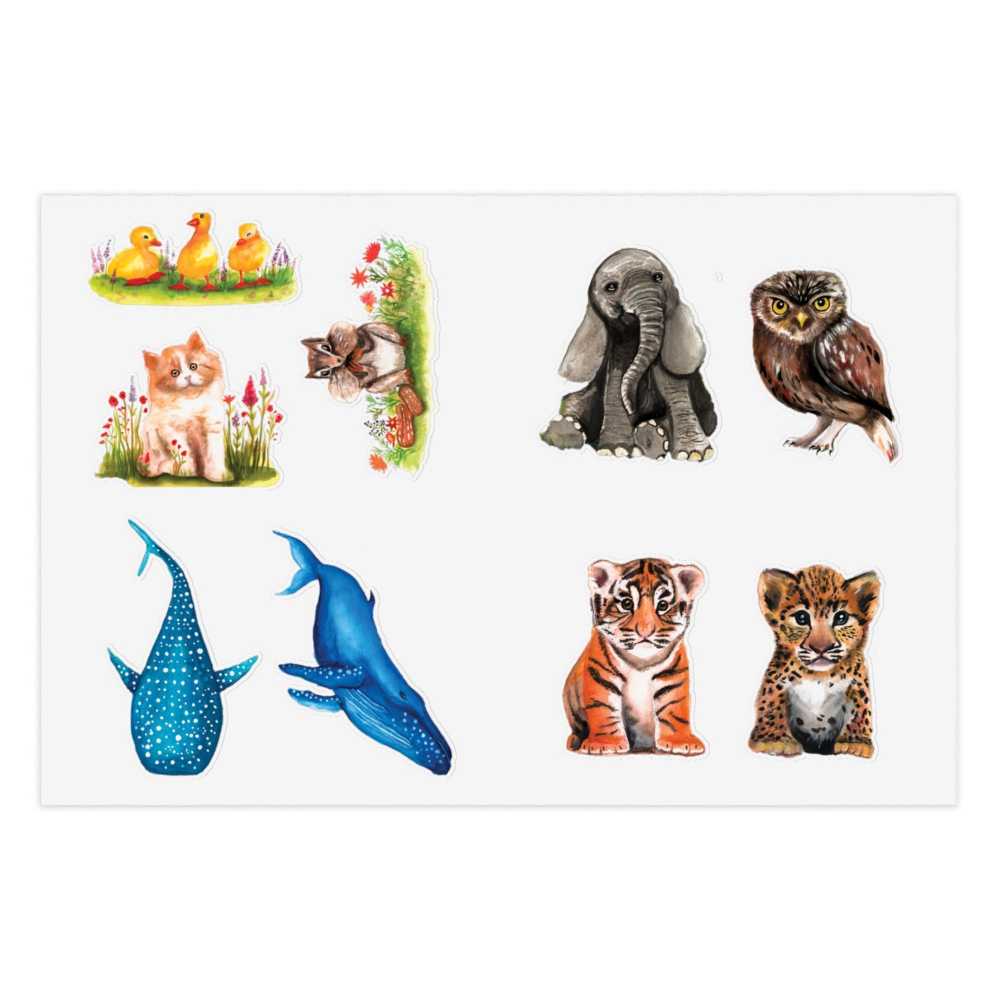 Cute Watercolor Baby Animal Stickers, Die Cut Cute Adorable Sticker sheet, Sticker bundle Sheet, stickers for kids
