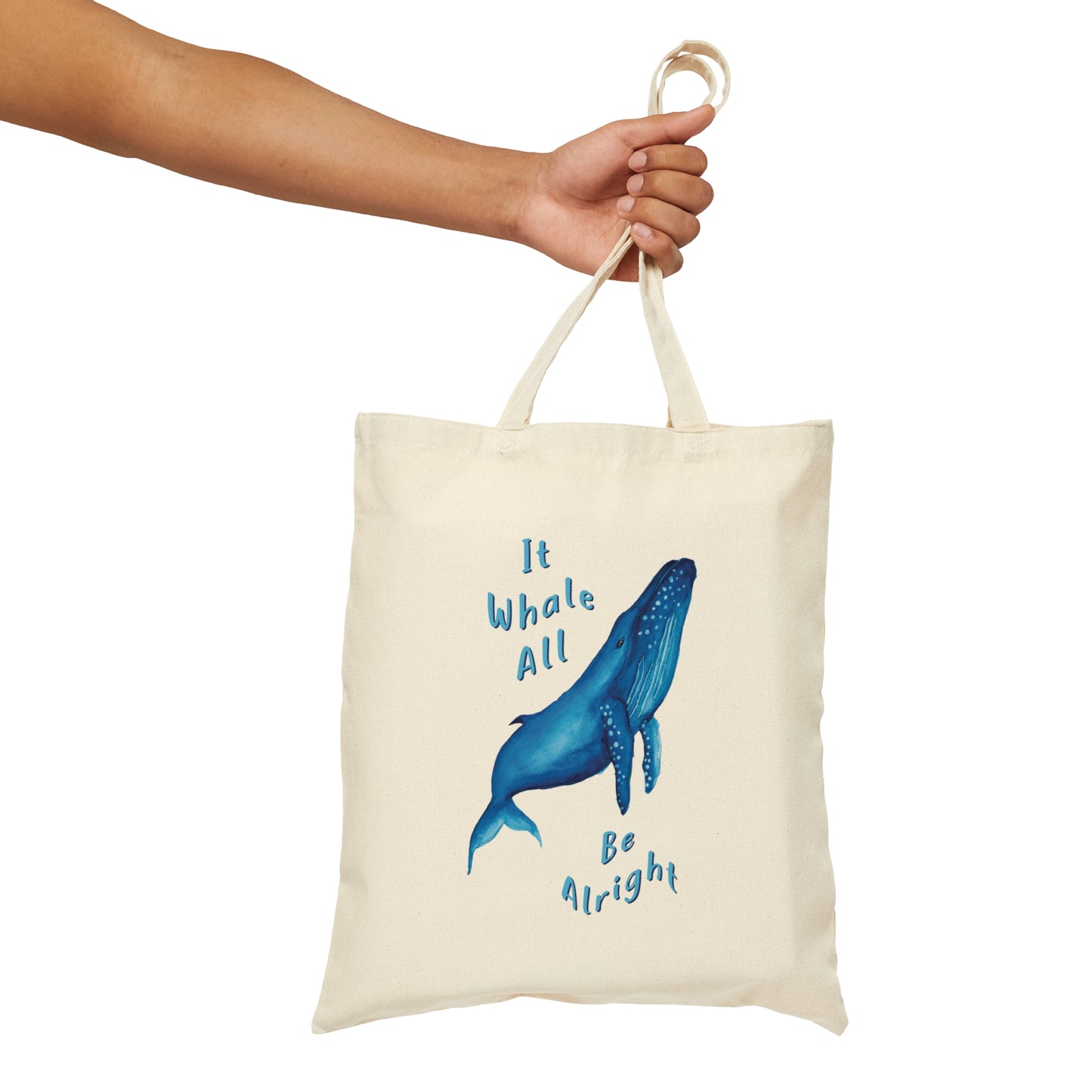 Cute Watercolor Whale Tote bag, Whale Pun, cute tote whale lover gift, cute watercolor tote bag, it whale all be alright, funny tote bag