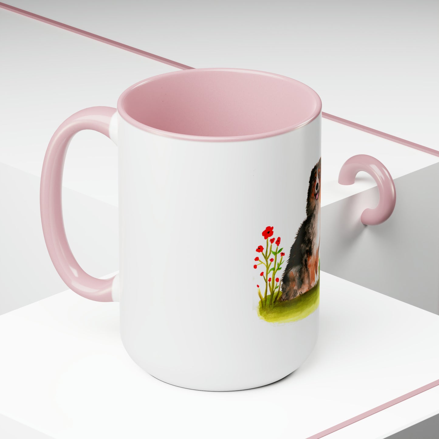 Cute Australian Shepherd in Peonies Mug, Australian Shepherd dog mom, cute pet mom idea, dog lover mom cute gift idea