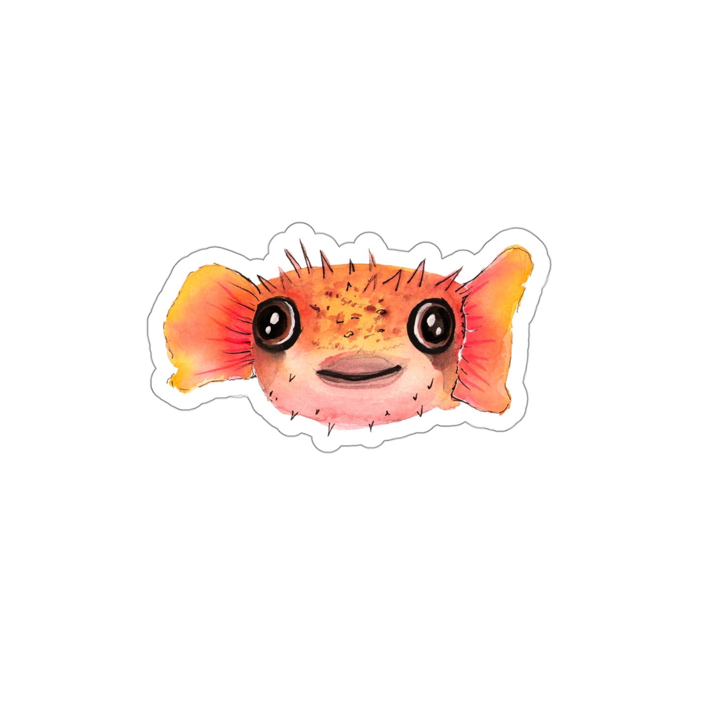 Cute baby watercolor Pufferfish sticker, funny blowfish cute sticker for back to school, kids arts and crafts