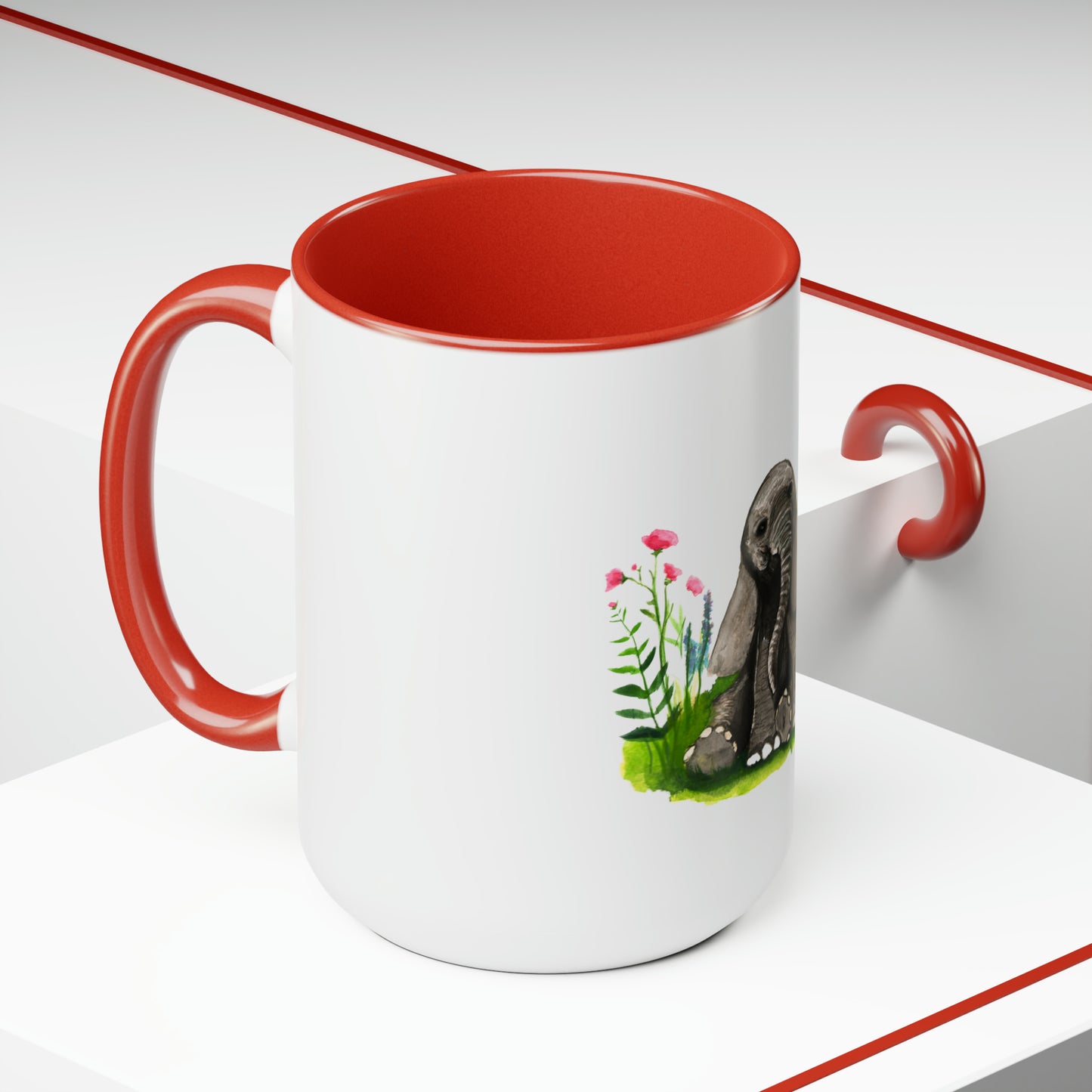 Cute Baby elephant mug, two toned cute baby elephant mug, Cute 15 oz accent handle mug, Large 15 oz Mug