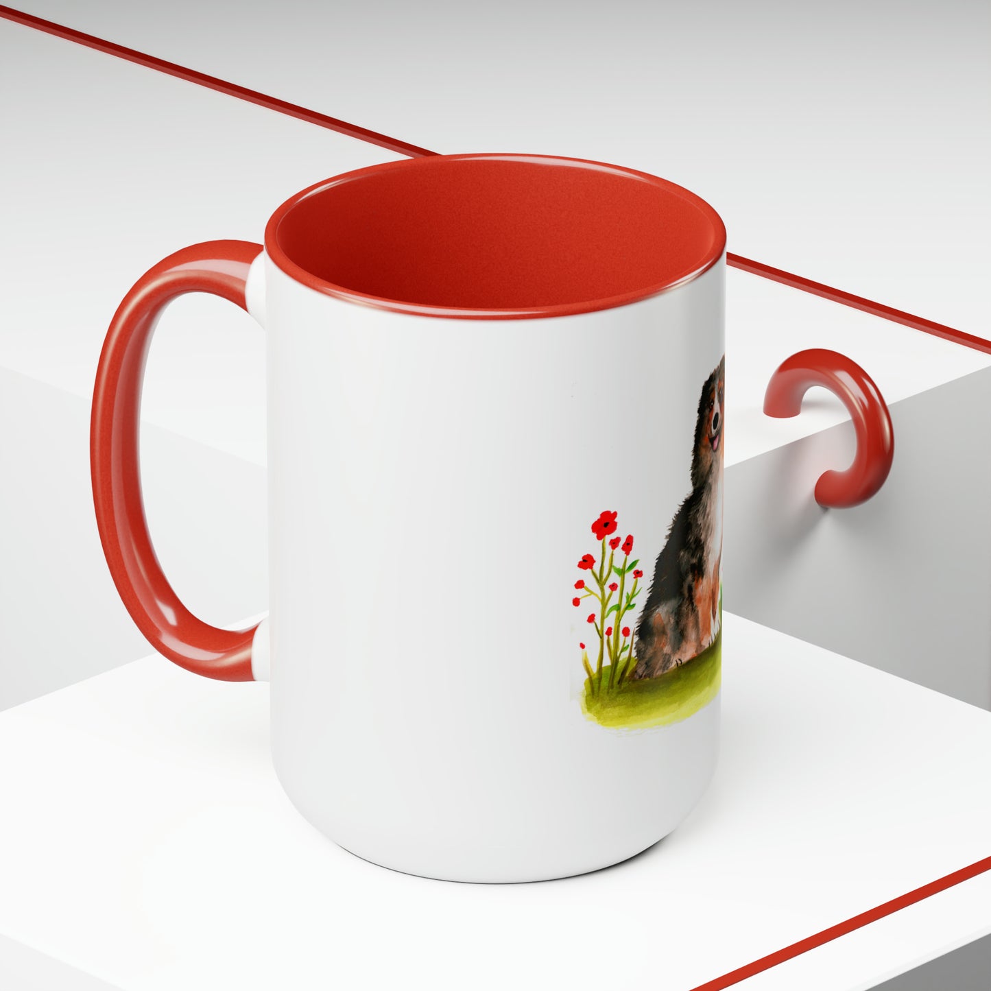 Cute Australian Shepherd in Peonies Mug, Australian Shepherd dog mom, cute pet mom idea, dog lover mom cute gift idea