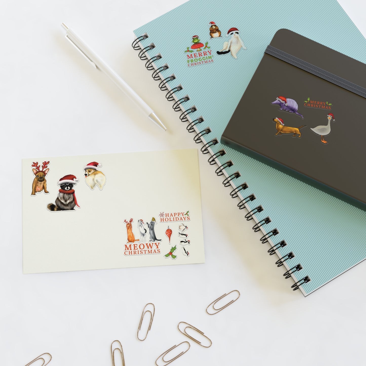 Christmas Animal Sticker Sheet, Christmas dog cute stickers, christmas cat sticker, cute holiday stickers, sticker sheet christmas