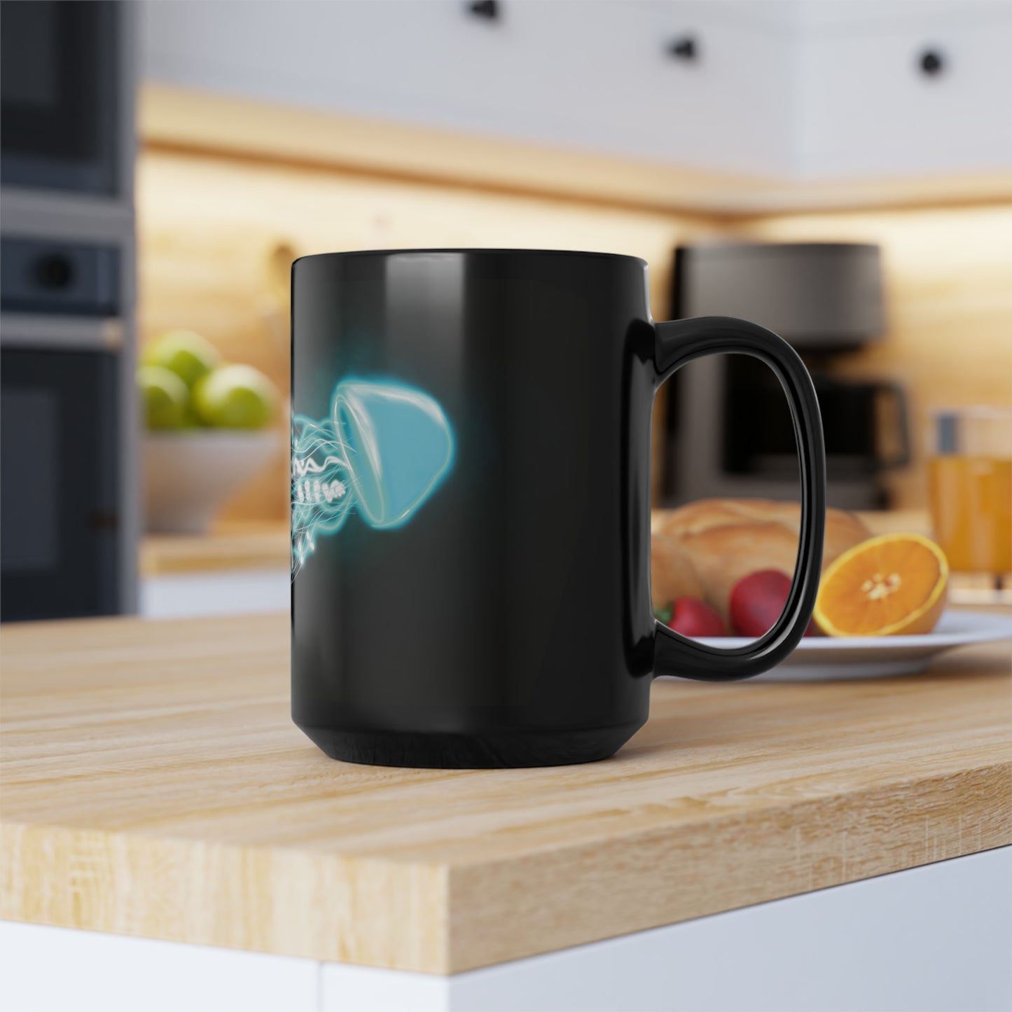 Bioluminescent jellyfish mug, glowing jellyfish mug, blue cool mug for jellyfish lovers, pretty jellyfish mug, blue glowing trippy jellyfish art mug