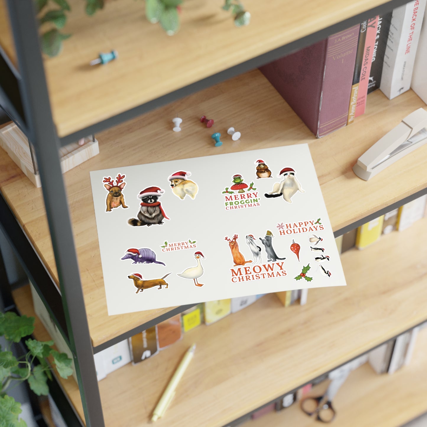 Christmas Animal Sticker Sheet, Christmas dog cute stickers, christmas cat sticker, cute holiday stickers, sticker sheet christmas