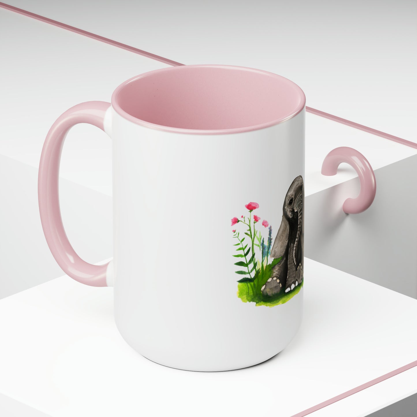 Cute Baby elephant mug, two toned cute baby elephant mug, Cute 15 oz accent handle mug, Large 15 oz Mug