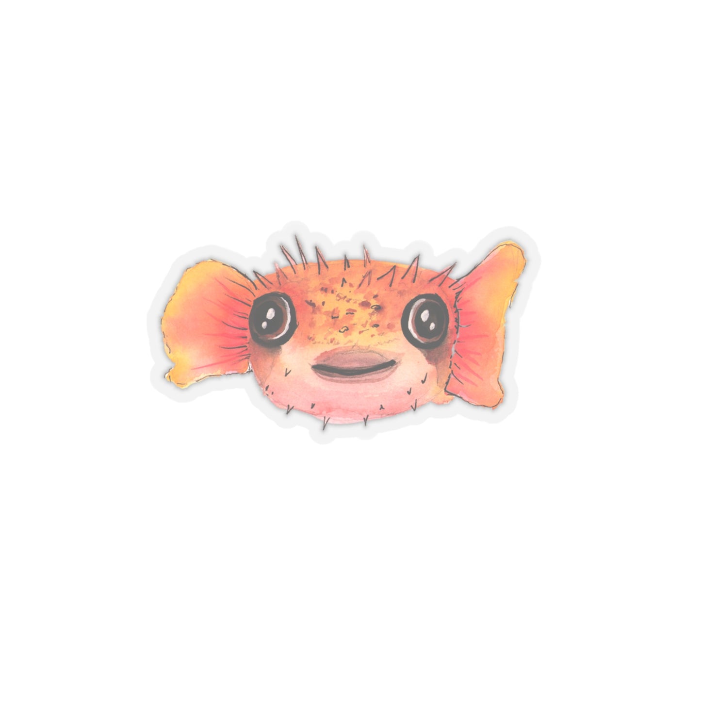 Cute baby watercolor Pufferfish sticker, funny blowfish cute sticker for back to school, kids arts and crafts
