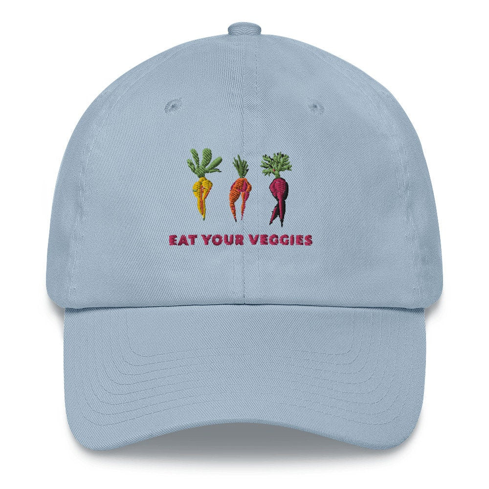 Dad hat Eat Your Veggies Funny hat for Vegetarian, Vegan Gift, Funny clever Pun, Carrot Legs booty Drawing Embroidered Hat Summer cute