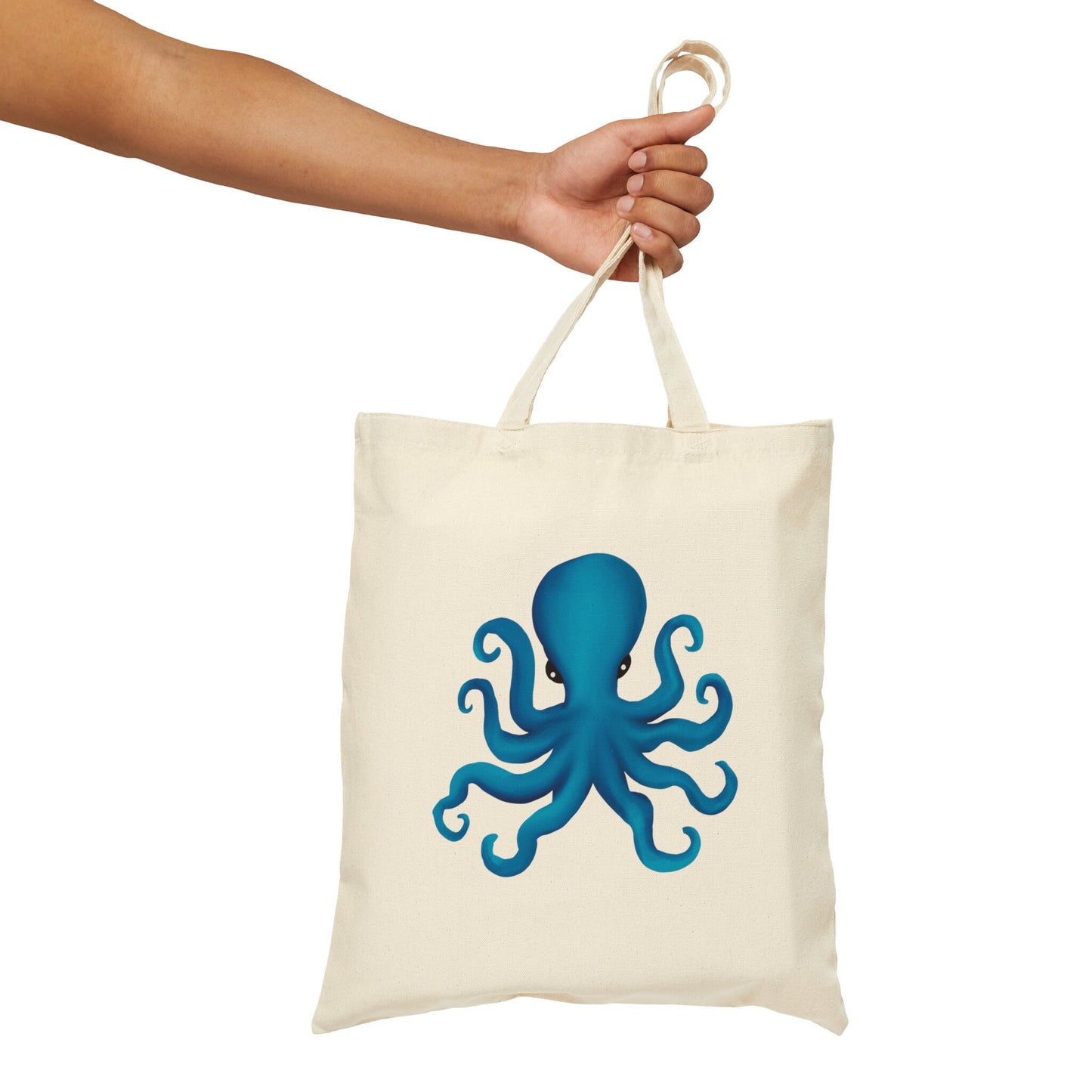 Cute Blue Octopus Cotton Canvas Tote Bag, Cute Pretty Octopus lover bag, pretty octopus art bag, animal lover gift, natural tote bag art