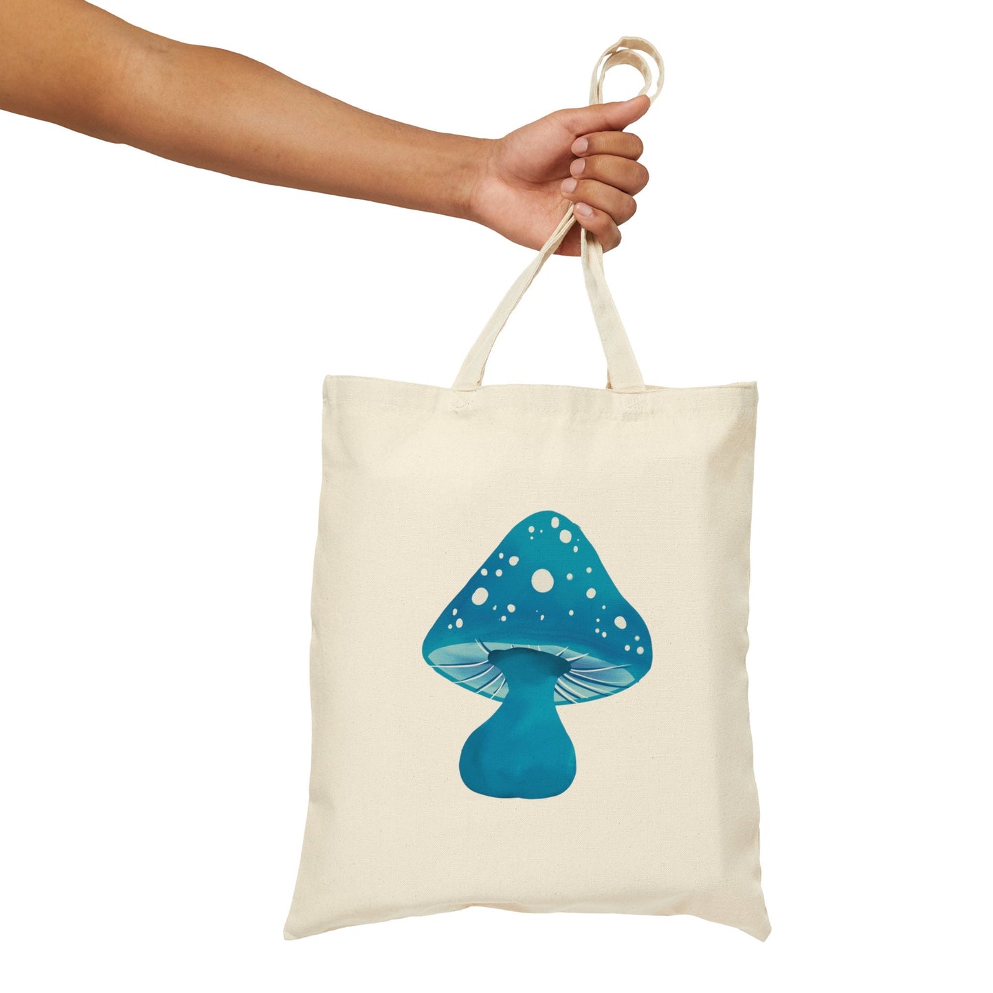 Cute Blue Mushroom Cotton Canvas Tote Bag, blue mushroom art tote bag, reusable tote bag, cute mushroom aesthetic tote