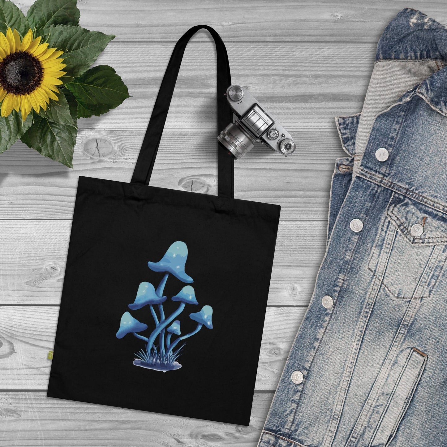 Cute Blue Mushroom Organic Cotton Tote Bag, Mushroom Art, Mushroom Lover Gift, Mushroom Art, Cute Pretty Mushroom Tote bag reusable, organic
