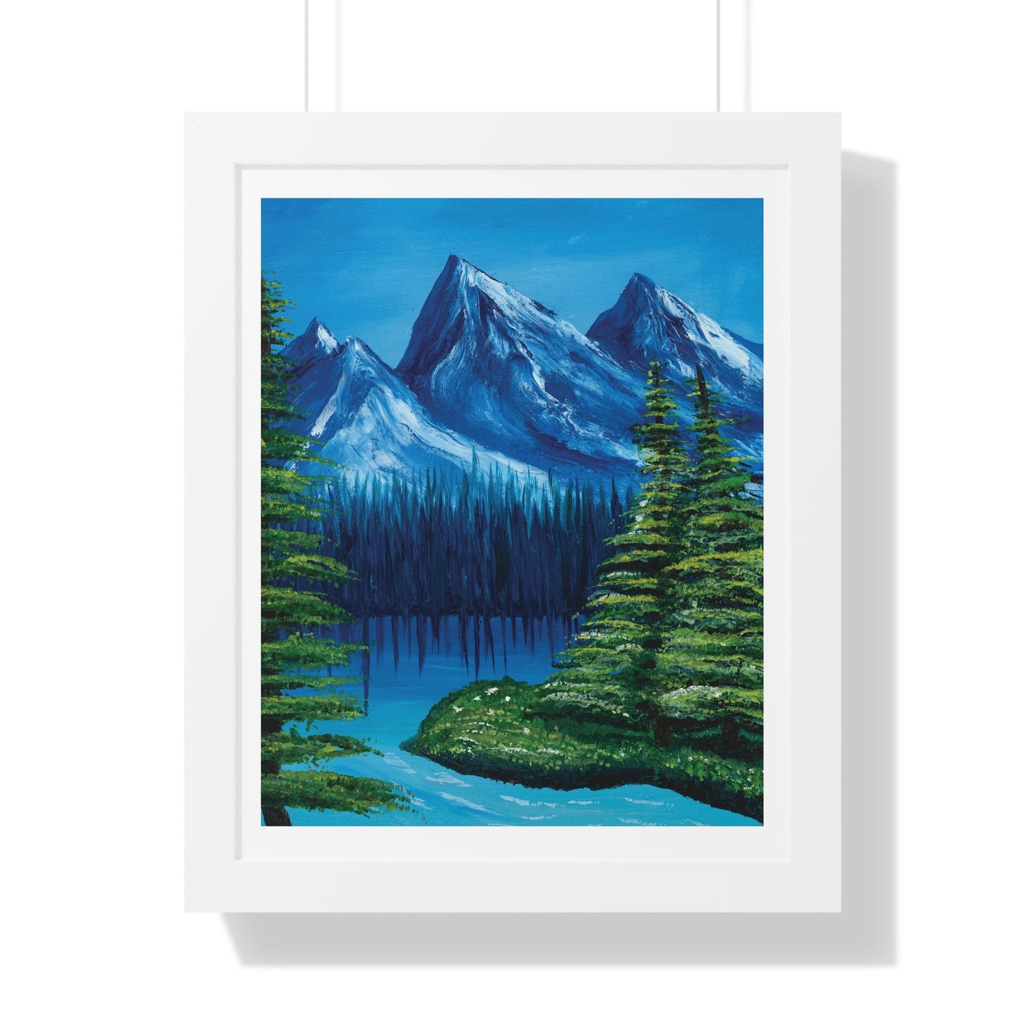 Framed Nature Scene Mountain Landscape Vertical Poster, oil Painting, Wall decor, Bedroom living room wall art, home decor, lake mountain