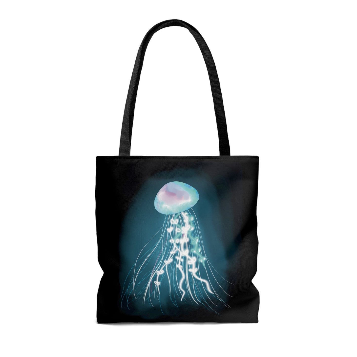Bioluminescent Jellyfish Tote Bag, Pretty Glowing Jellyfish Reusable tote bag, Cool Glowing Fantasy Underwater Cosmic Jellyfish Bag