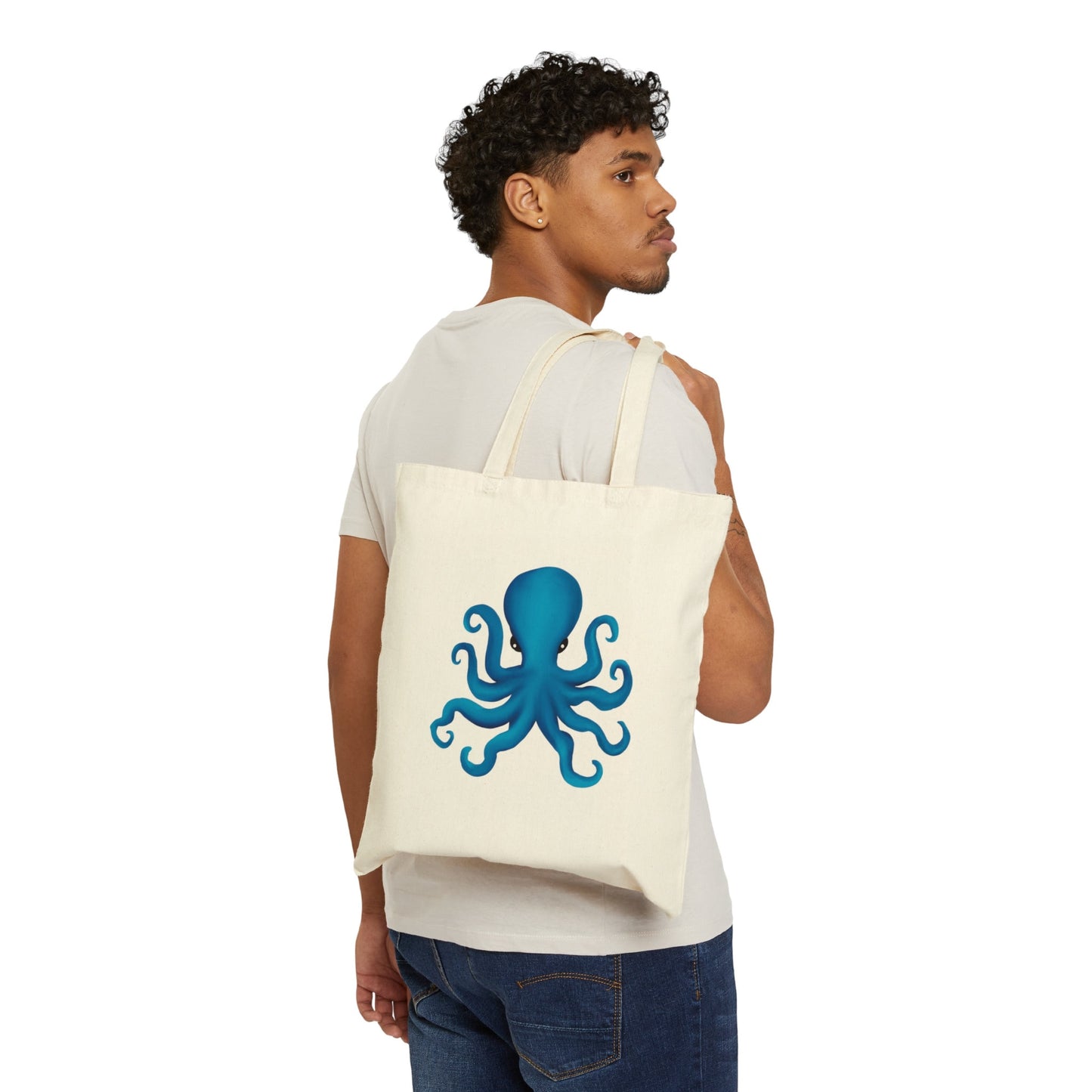 Cute Blue Octopus Cotton Canvas Tote Bag, Cute Pretty Octopus lover bag, pretty octopus art bag, animal lover gift, natural tote bag art