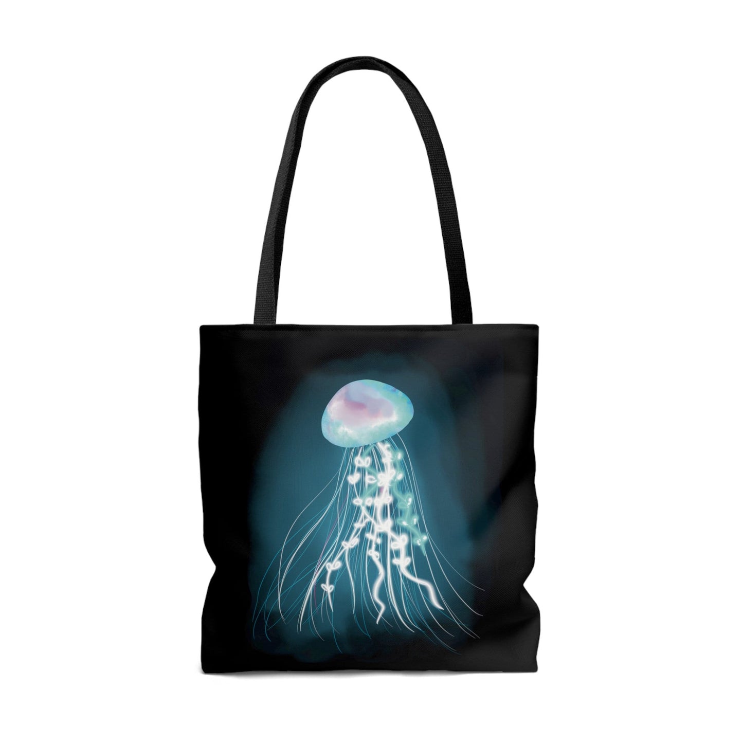 Bioluminescent Jellyfish Tote Bag, Pretty Glowing Jellyfish Reusable tote bag, Cool Glowing Fantasy Underwater Cosmic Jellyfish Bag