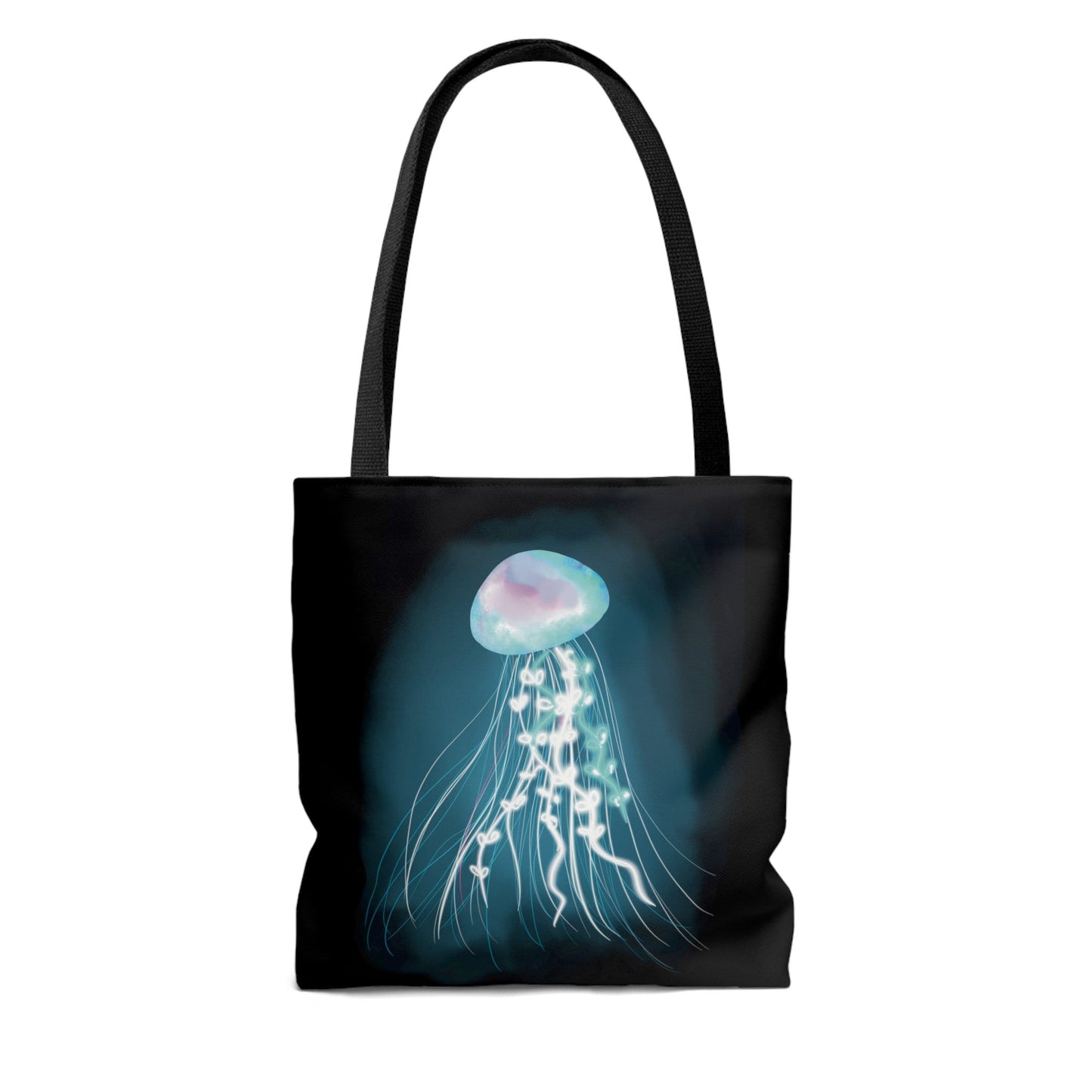 Bioluminescent Jellyfish Tote Bag, Pretty Glowing Jellyfish Reusable tote bag, Cool Glowing Fantasy Underwater Cosmic Jellyfish Bag