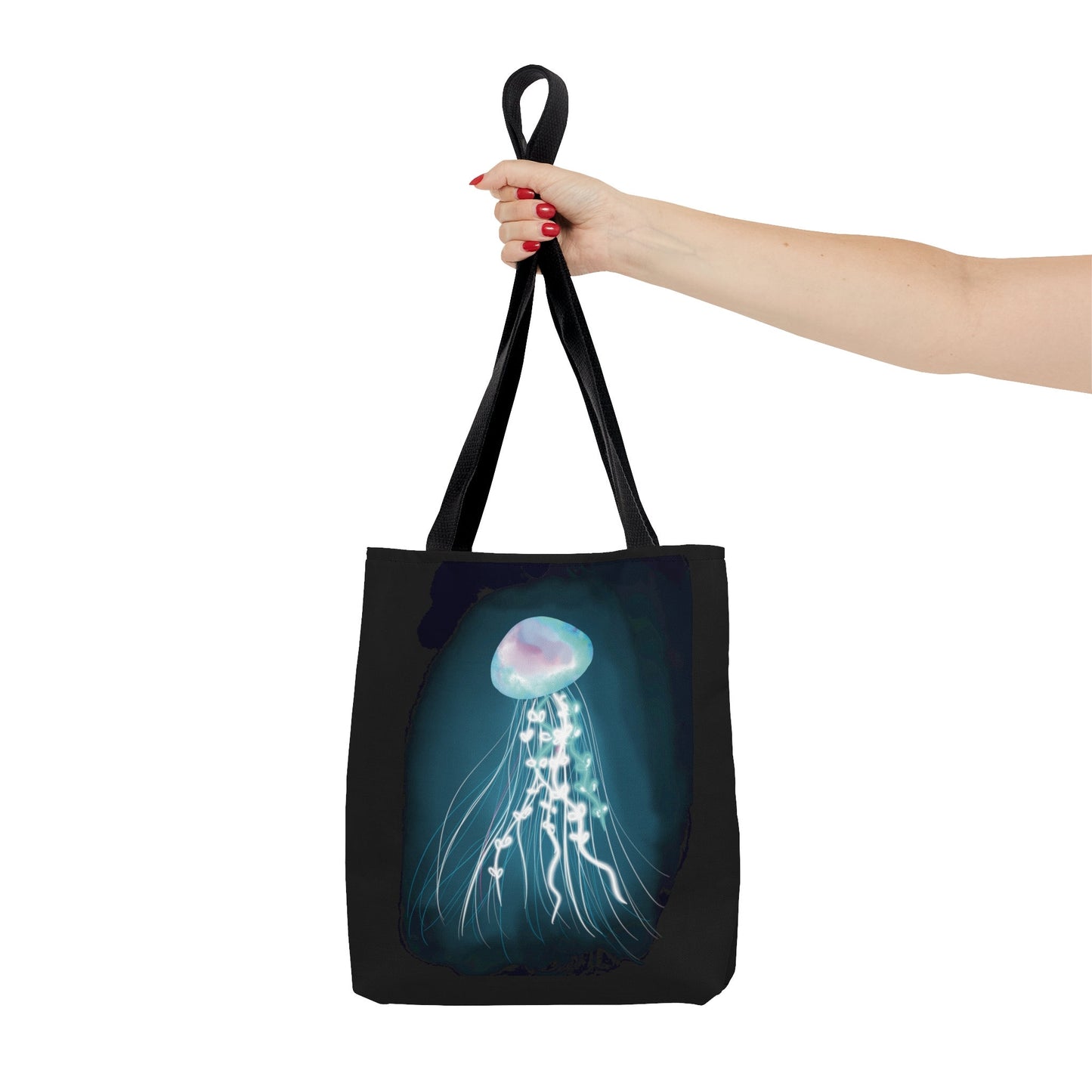 Bioluminescent Jellyfish Tote Bag, Pretty Glowing Jellyfish Reusable tote bag, Cool Glowing Fantasy Underwater Cosmic Jellyfish Bag