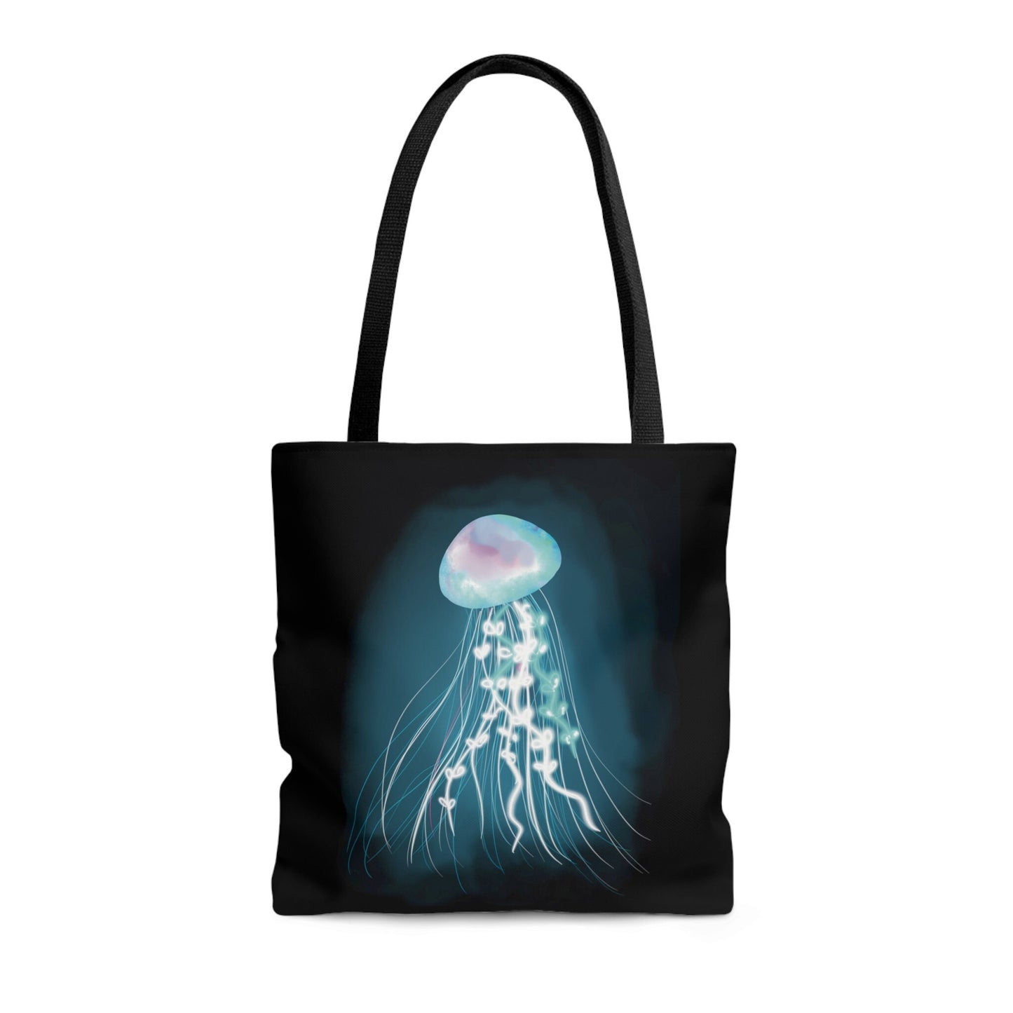 Bioluminescent Jellyfish Tote Bag, Pretty Glowing Jellyfish Reusable tote bag, Cool Glowing Fantasy Underwater Cosmic Jellyfish Bag