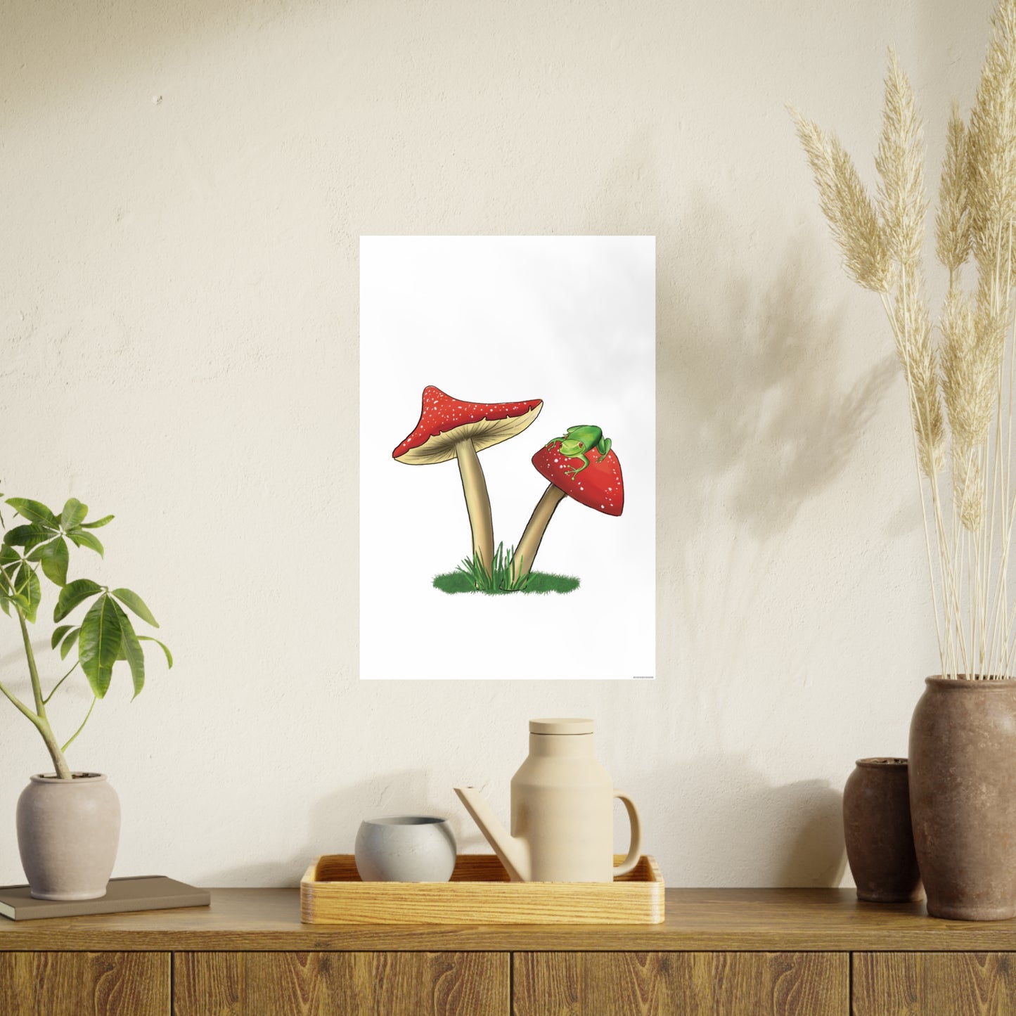 Cute Frog on a Mushroom Illustration Poster