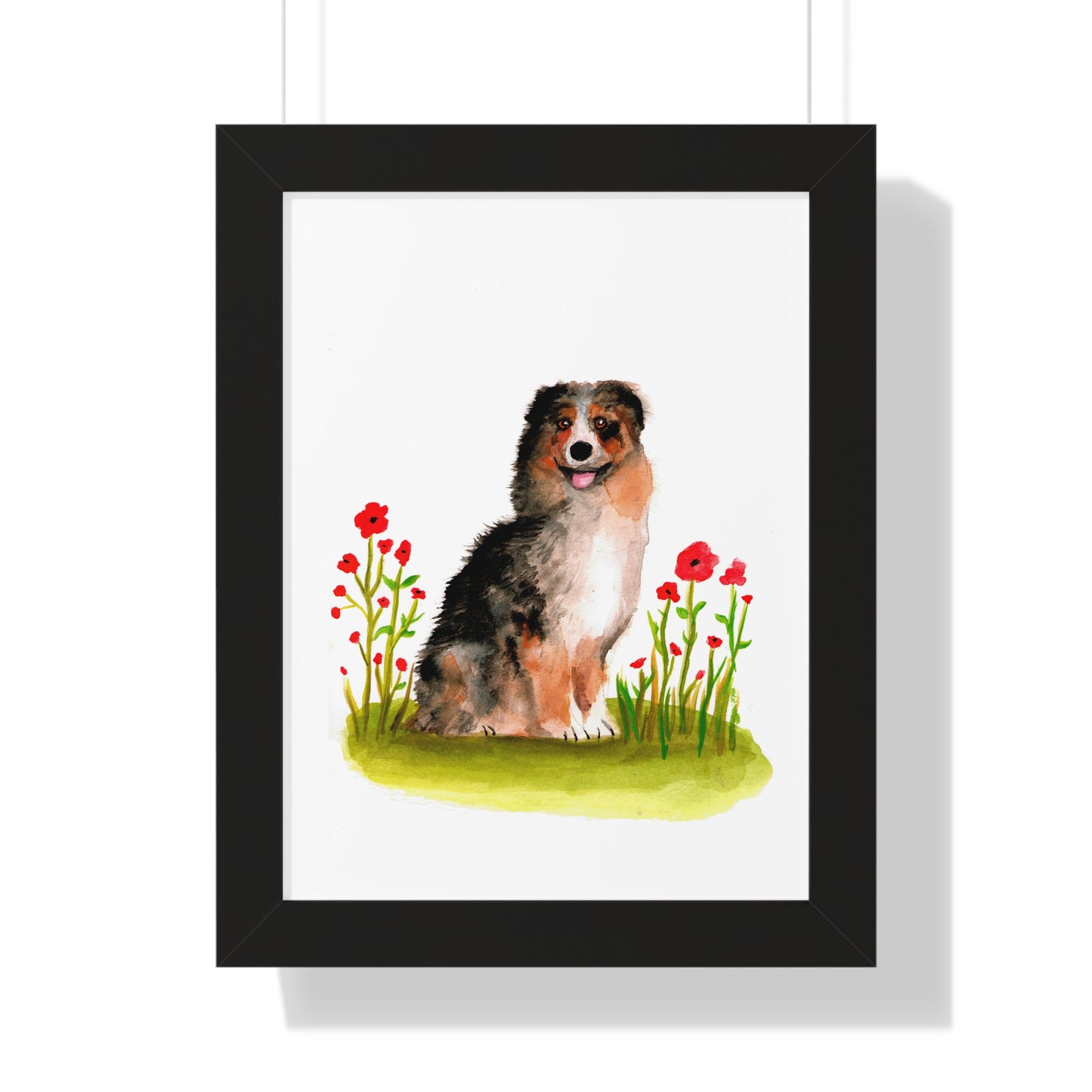 Watercolor Australian Shepherd Art Print, Cute Watercolor Art poster, Framed Art Poster