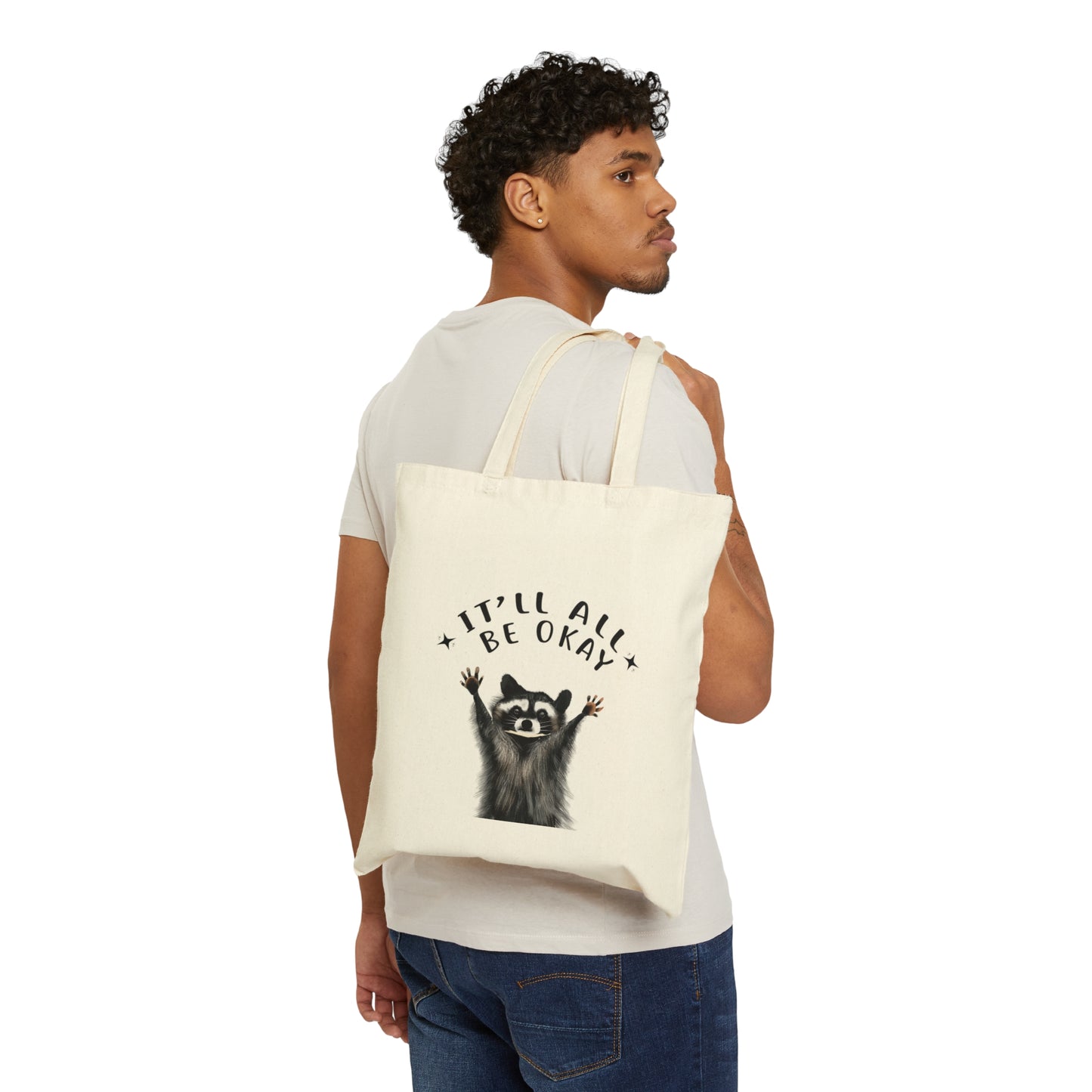 Cute raccoon hands tote bag, cute funny raccoon lover gift tote bag, it'll all be okay, positive message tote bag