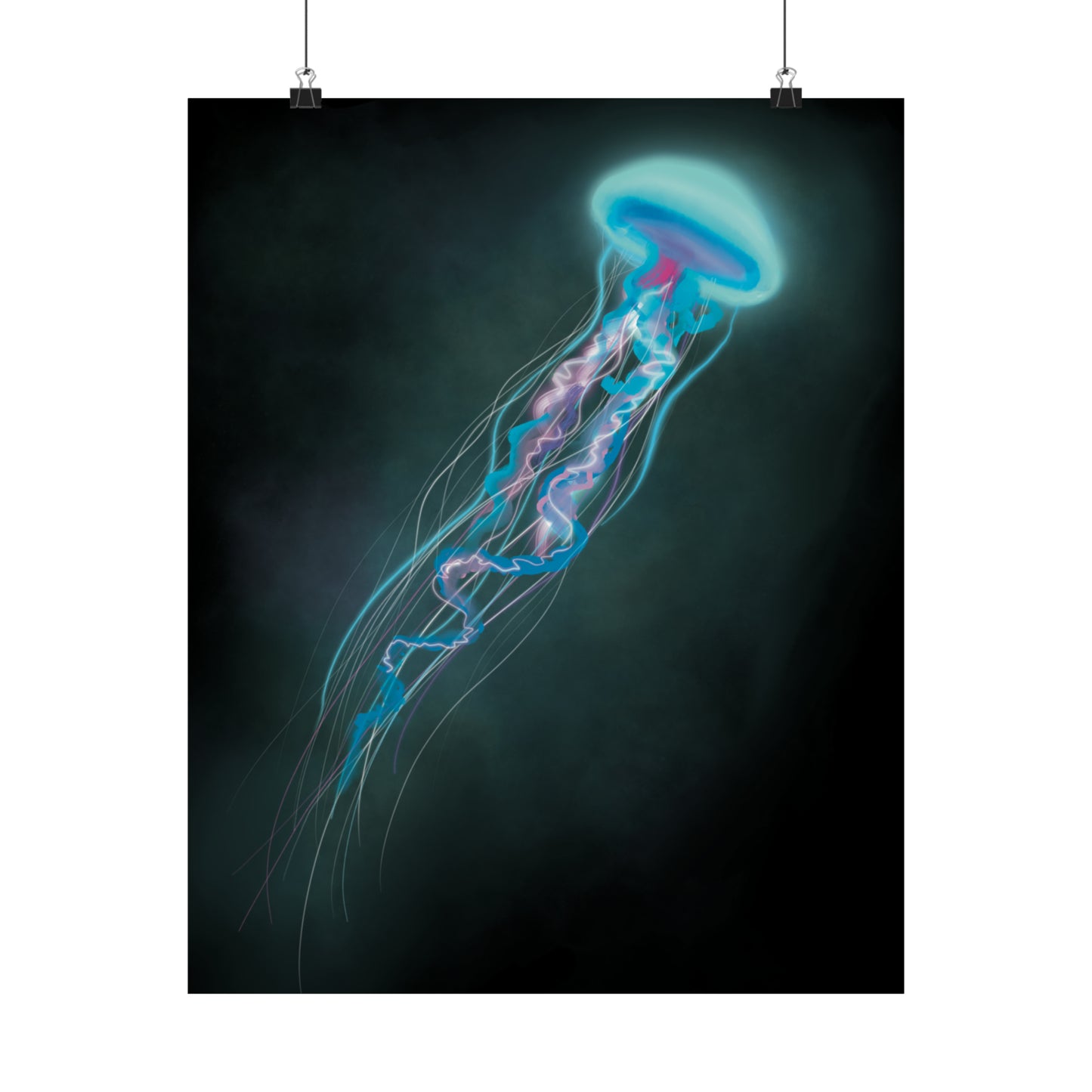 Bioluminescent Trippy Jellyfish Poster, Colorful Bioluminescent Jellyfish, Glowing pretty jellyfish, jellyfish lover, glowing bioluminescent art